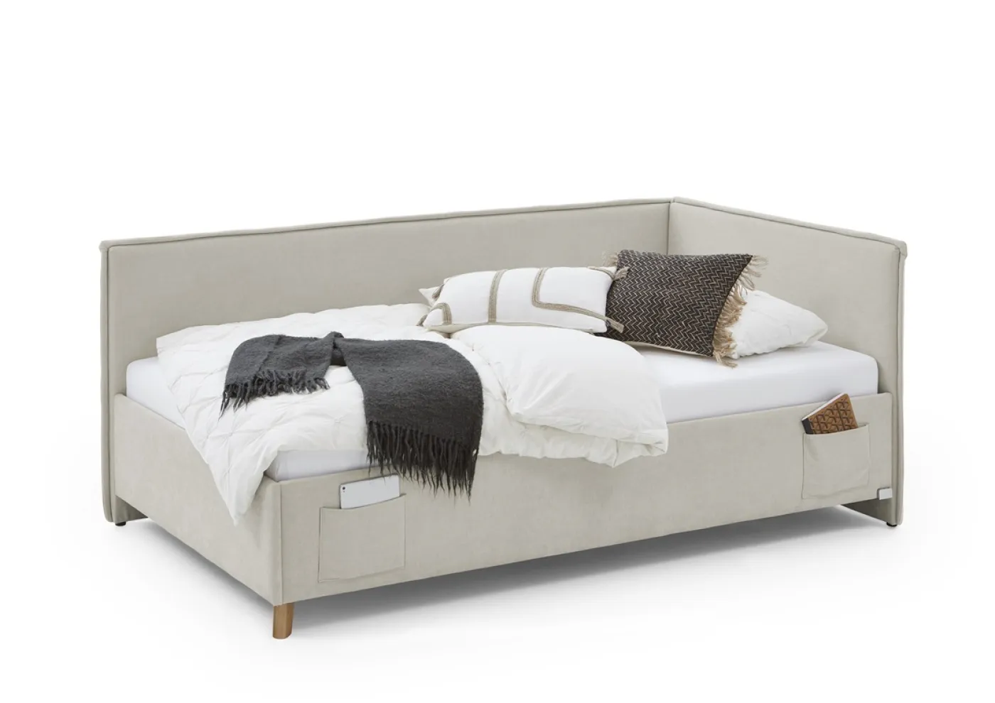 Polsterbett Fun | beige | 90 x 200 cm | mit Rückenteil | ohne Bettkasten | ohne Matratze