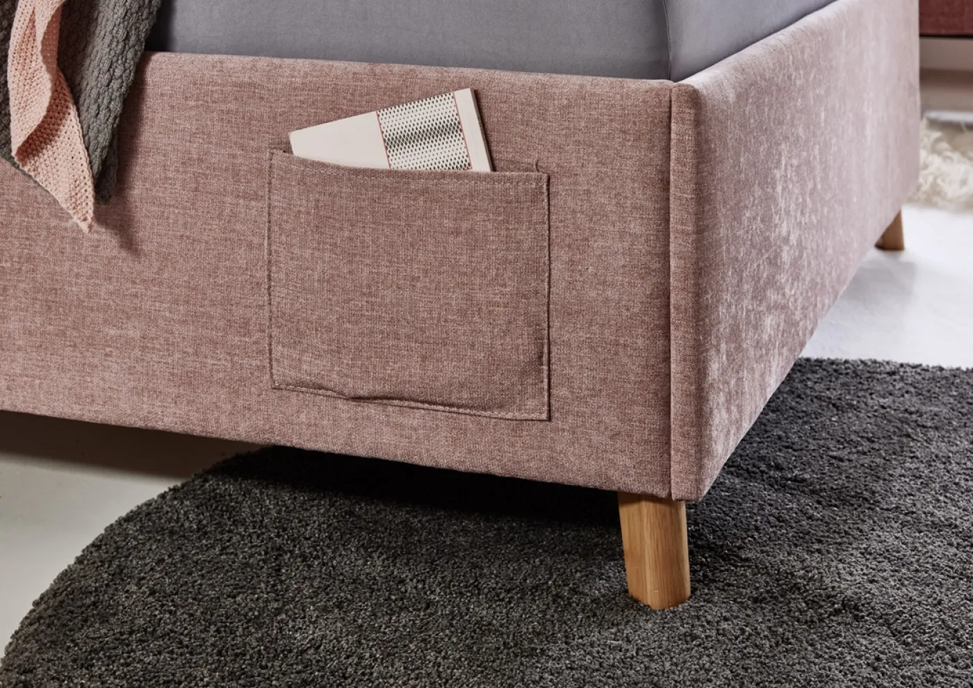 Polsterbett Fun | rose | 90 x 200 cm | ohne Rückenteil | mit Bettkasten | ohne Matratze