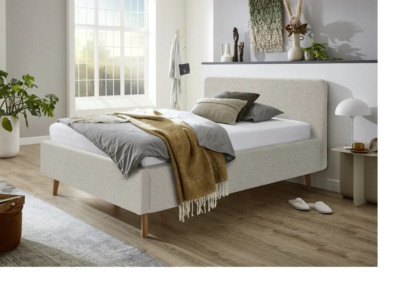 Polsterbett Mattis | beige Flausch | 160 x 200 cm | ohne Lattenrost & Bettkasten
