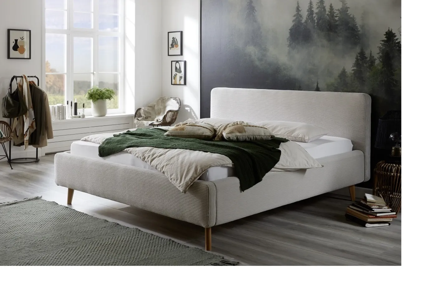Polsterbett Mattis Cord | beige | 180 x 200 cm | mit Lattenrost & Bettkasten