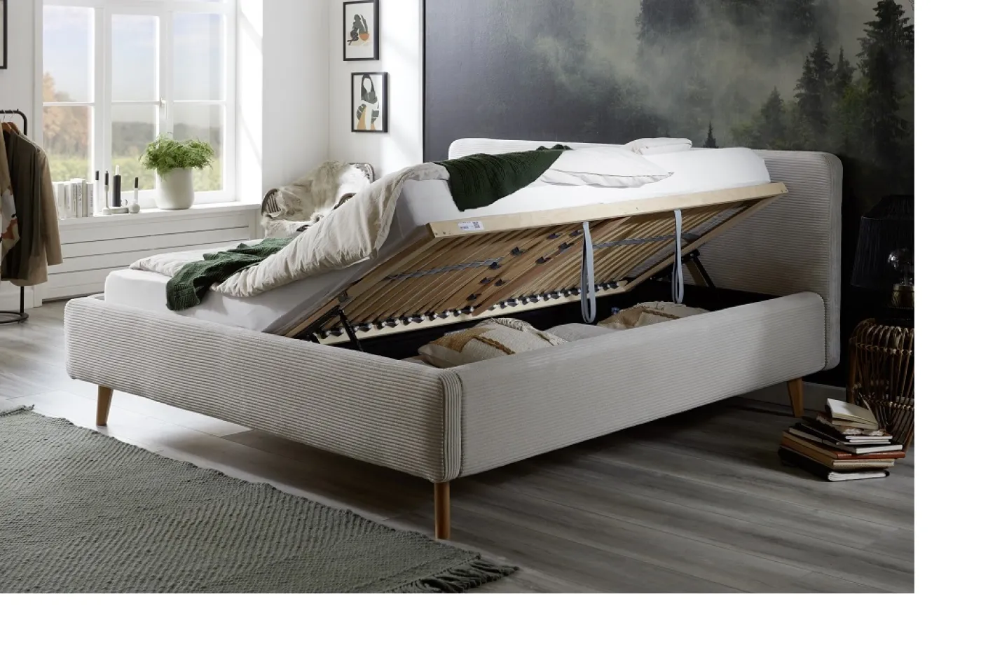 Polsterbett Mattis Cord | beige | 180 x 200 cm | mit Lattenrost & Bettkasten