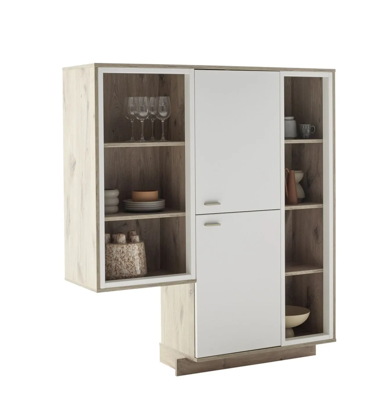 Regalschrank Highboard Santerno | Soft white / Viking Oak | ohne Beleuchtung