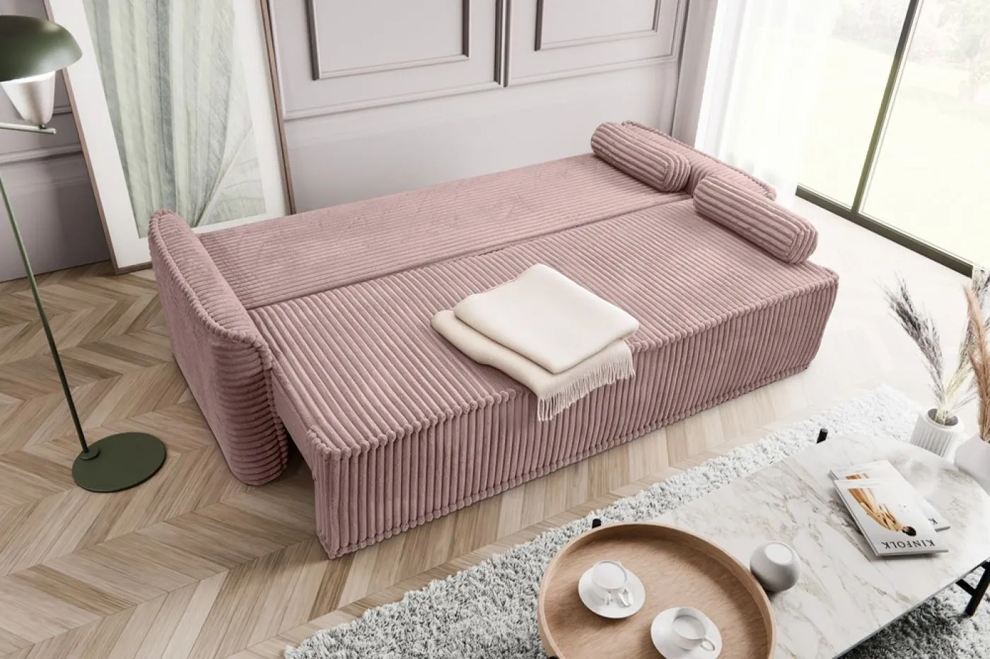 Schlafsofa 3-Sitzer Grubs | 225cm | Cord | rosa