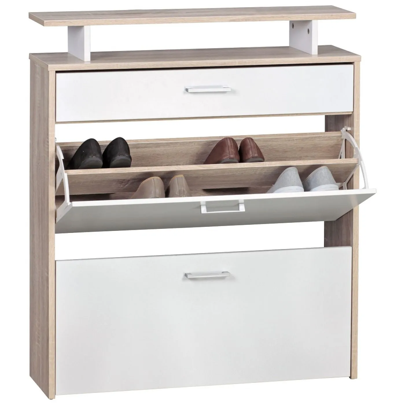 Schuhschrank Igo | mit Klappen | Sonoma / Weiß