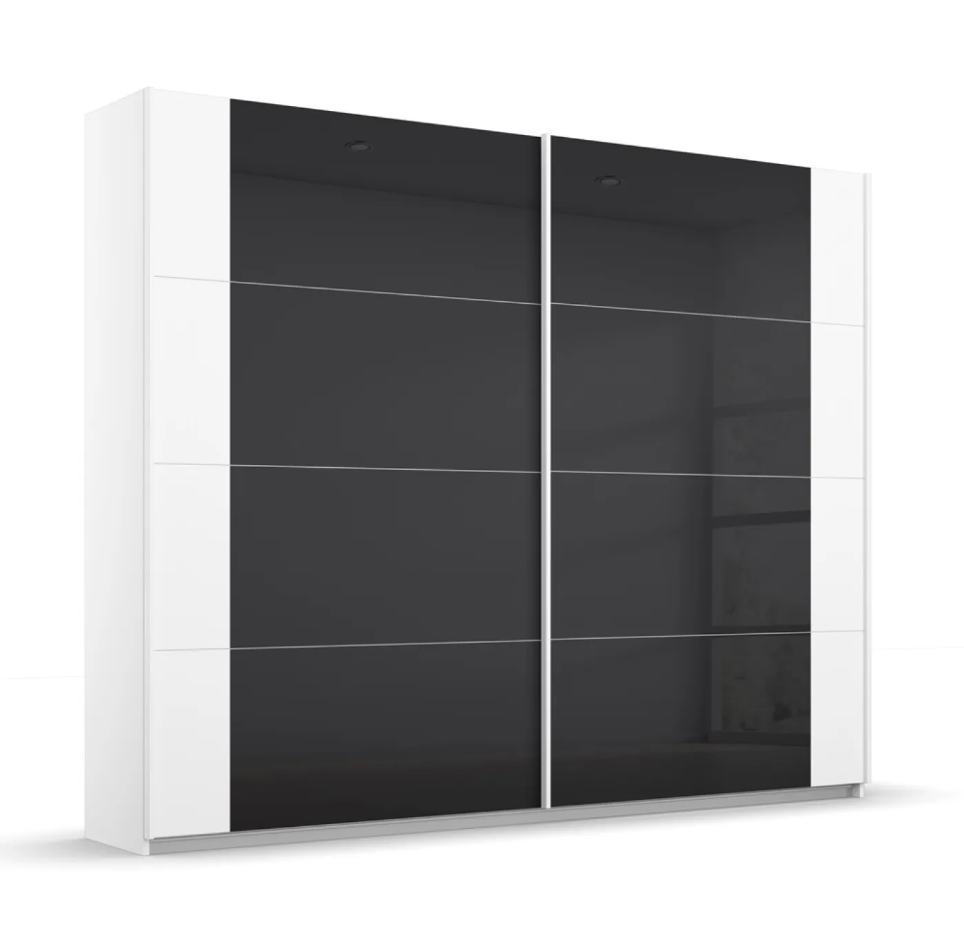 Schwebetürenschrank Artemis | mit Glastüren | alpinweiß / basalt grau | 226 x 210 x 62 cm