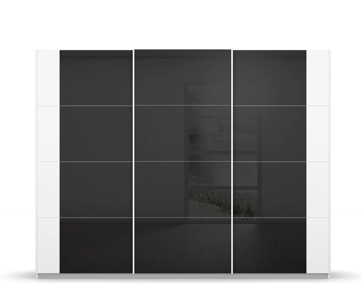 Schwebetürenschrank Artemis | mit Glastüren | alpinweiß / basalt grau | 271 x 210 x 62 cm