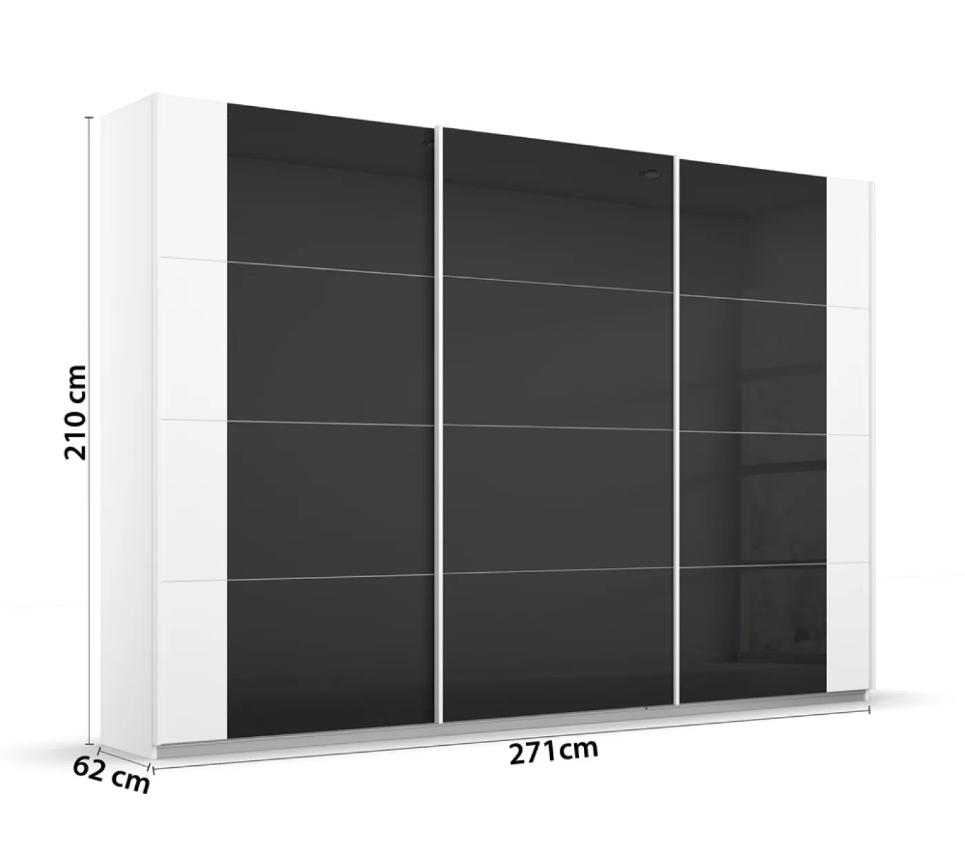 Schwebetürenschrank Artemis | mit Glastüren | alpinweiß / basalt grau | 271 x 210 x 62 cm