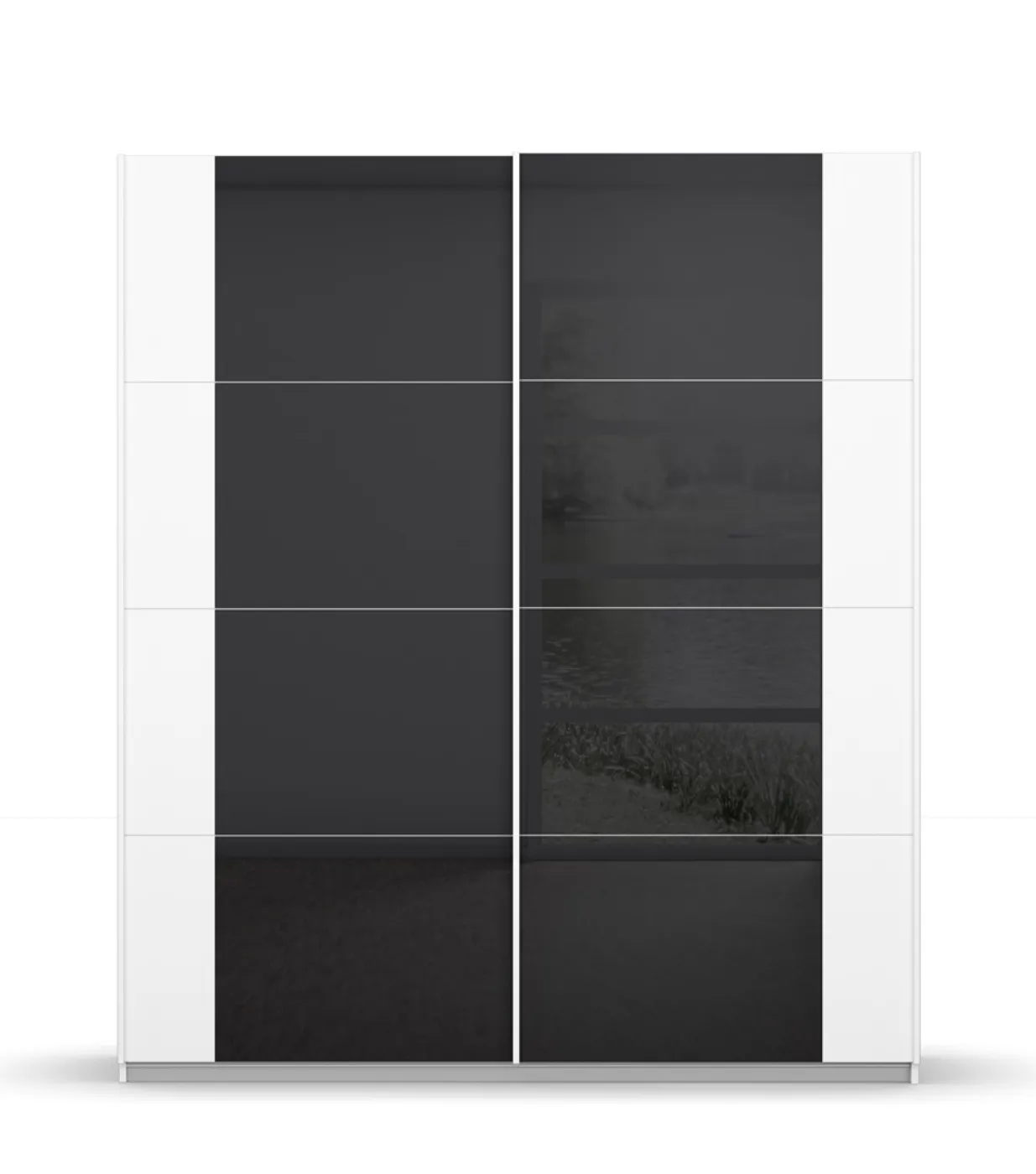 Schwebetürenschrank Artemis | mit Glastüren | alpinweiß / basalt grau | verschiedene Größe