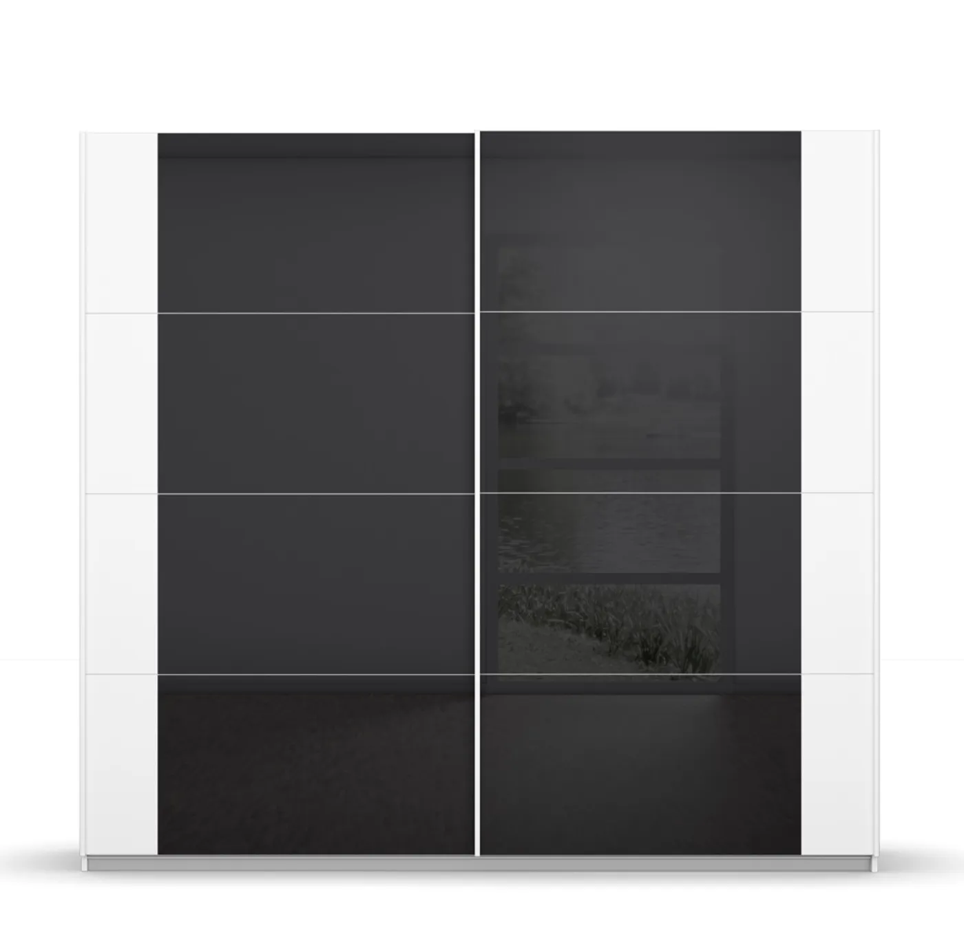 Schwebetürenschrank Artemis | mit Glastüren | alpinweiß / basalt grau | verschiedene Größe