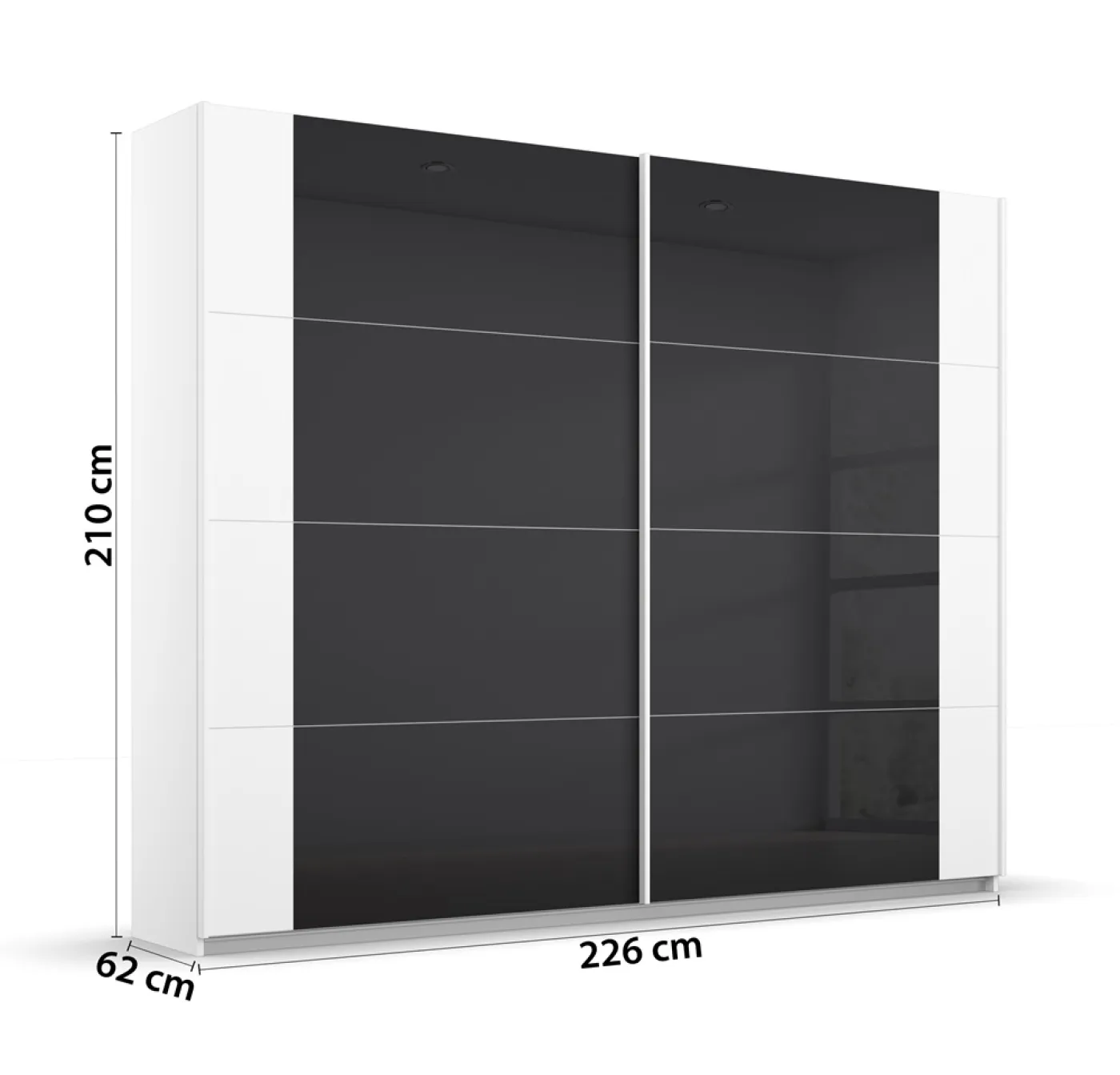 Schwebetürenschrank Artemis | mit Glastüren | alpinweiß / basalt grau | verschiedene Größe