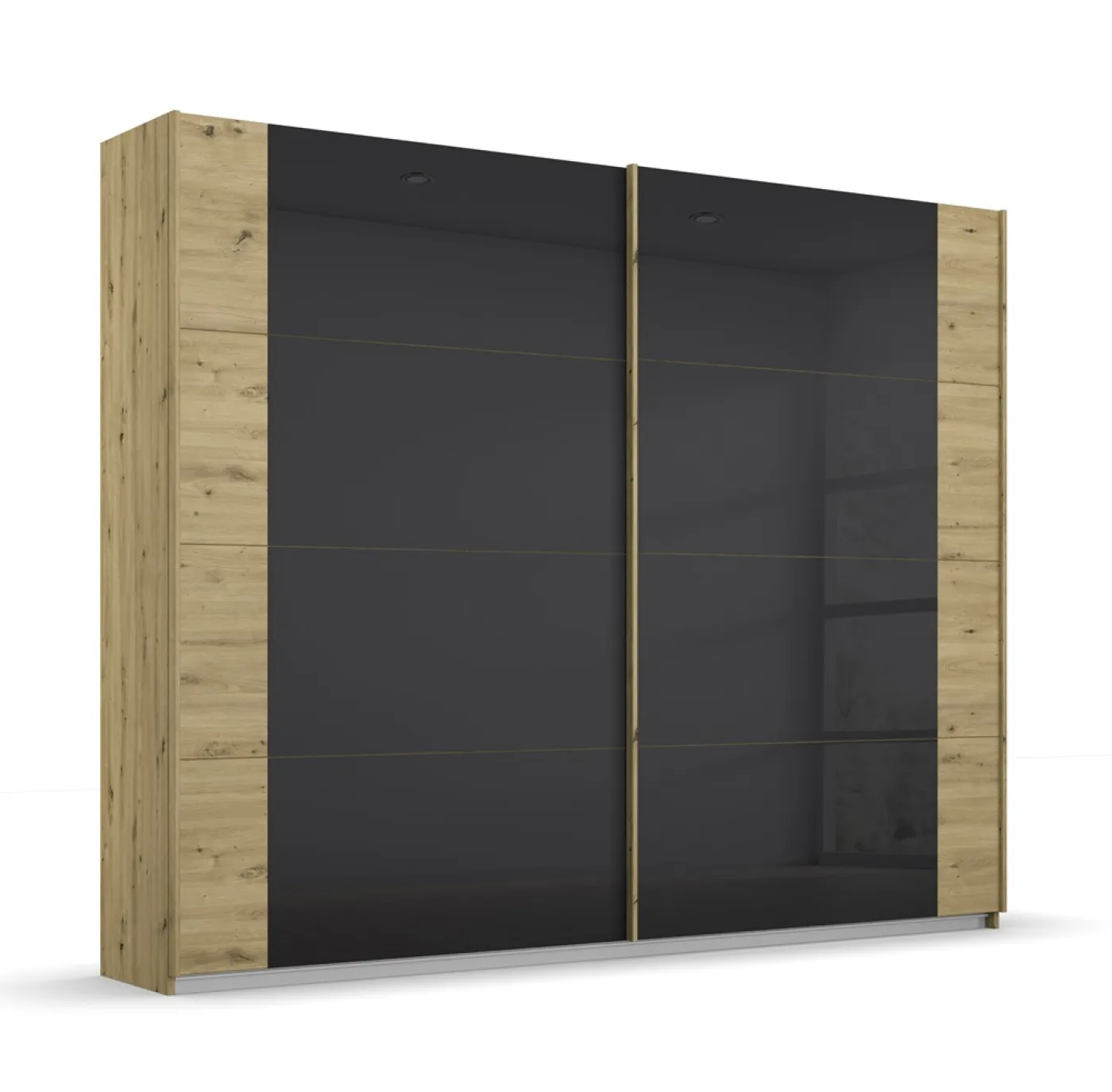 Schwebetürenschrank Artemis | mit Glastüren | Eiche Artisan / basalt grau | verschiedene Größe