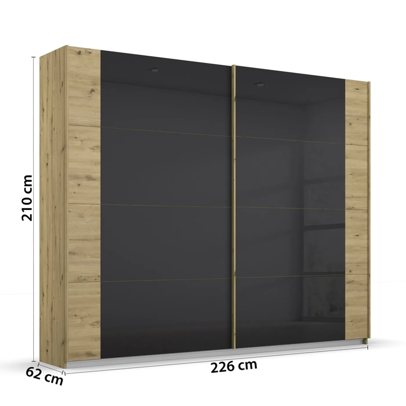 Schwebetürenschrank Artemis | mit Glastüren | Eiche Artisan / basalt grau | verschiedene Größe