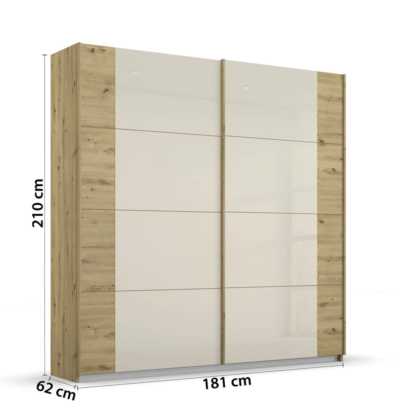 Schwebetürenschrank Artemis | mit Glastüren | Eiche Artisan / champagner | 181 x 210 x 62 cm