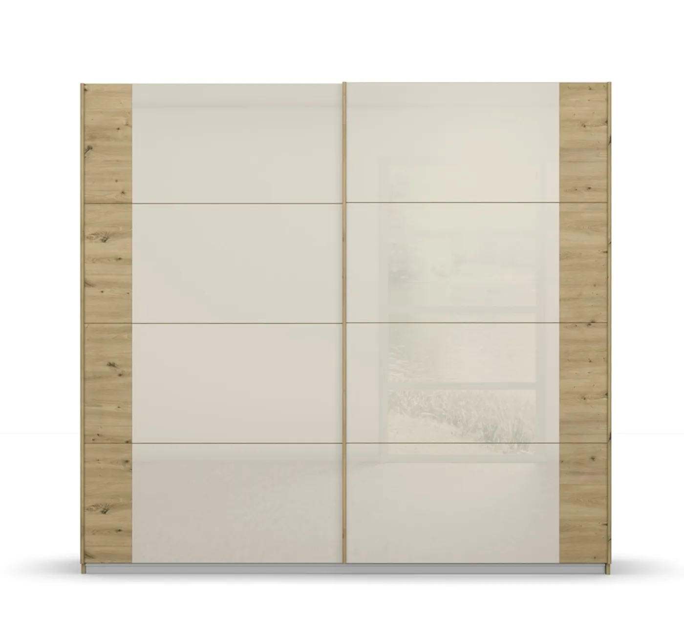 Schwebetürenschrank Artemis mit Glastüren | Eiche Artisan / champagner | 226 x 210 x 62 cm