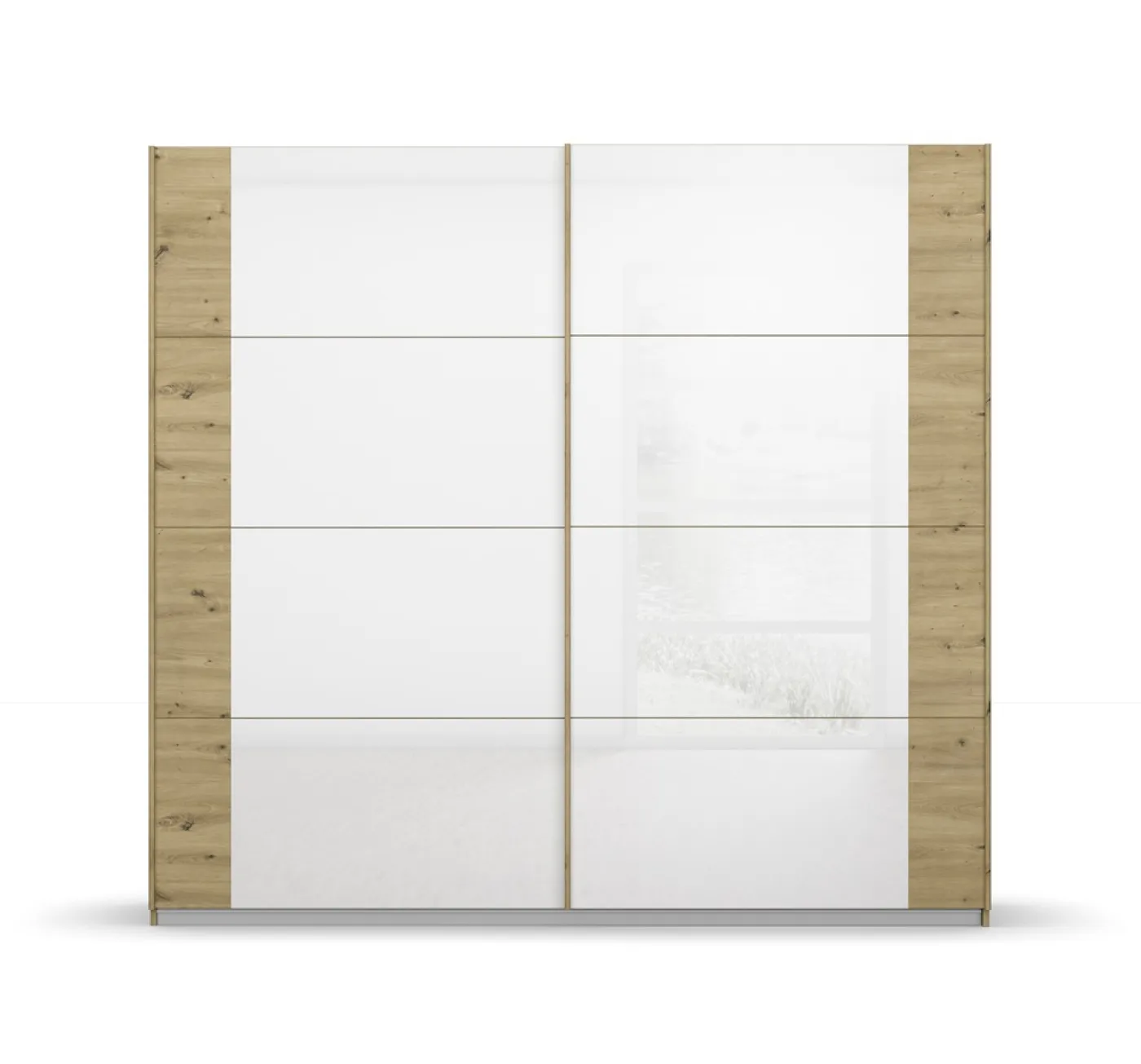 Schwebetürenschrank Artemis | mit Glastüren | Eiche Artisan / weiß | 226 x 210 x 62 cm