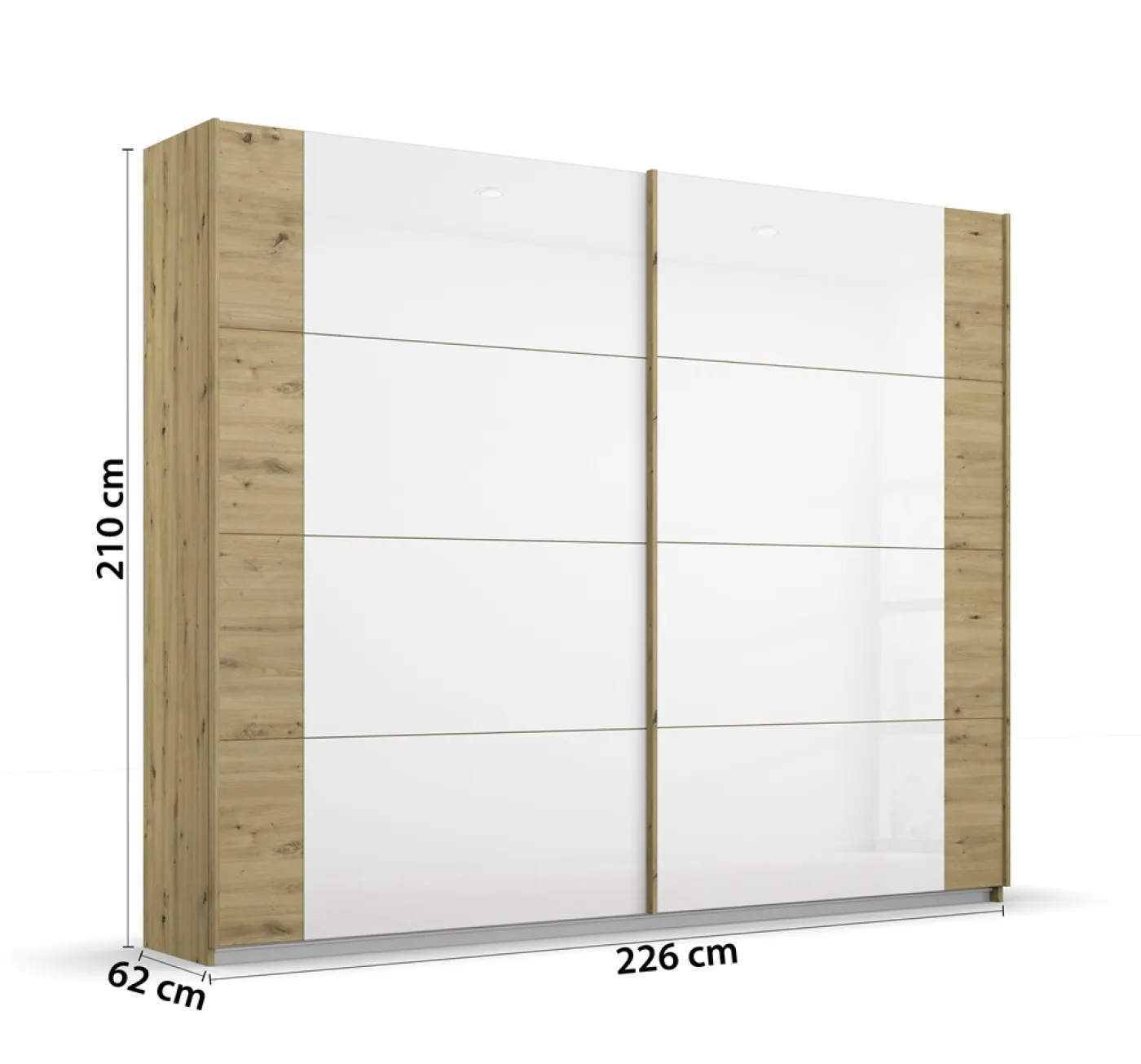 Schwebetürenschrank Artemis | mit Glastüren | Eiche Artisan / weiß | 226 x 210 x 62 cm