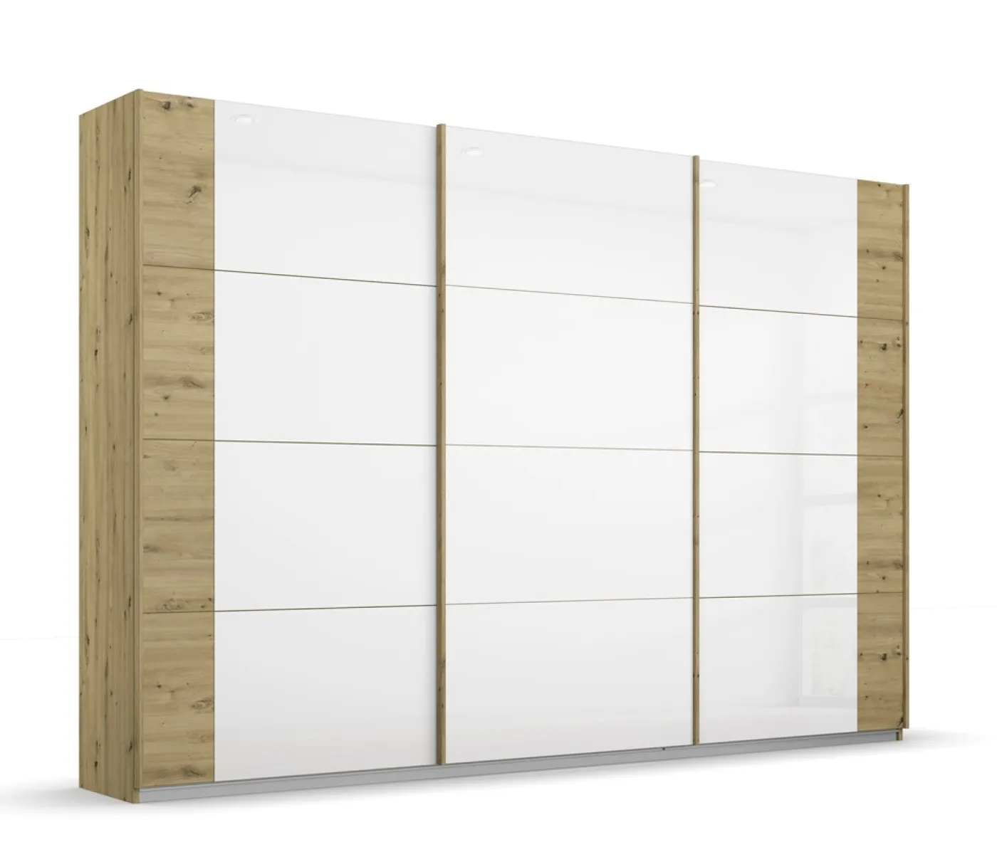 Schwebetürenschrank Artemis | mit Glastüren | Eiche Artisan / weiß | 271 x 210 x 62 cm