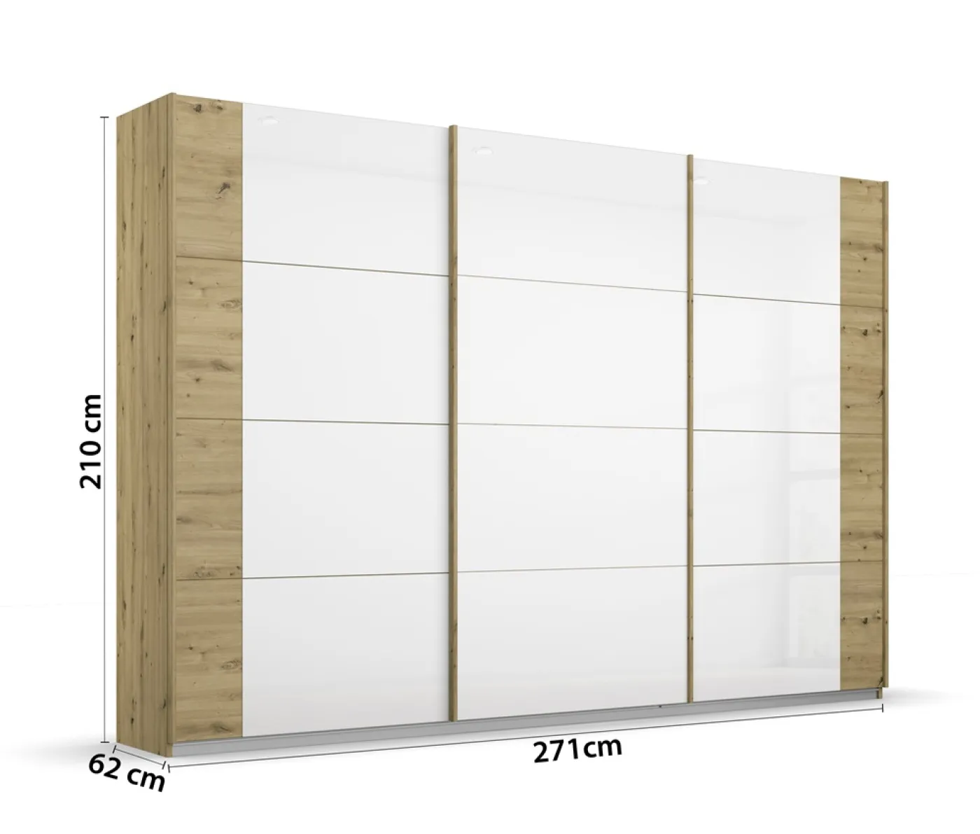 Schwebetürenschrank Artemis | mit Glastüren | Eiche Artisan / weiß | 271 x 210 x 62 cm