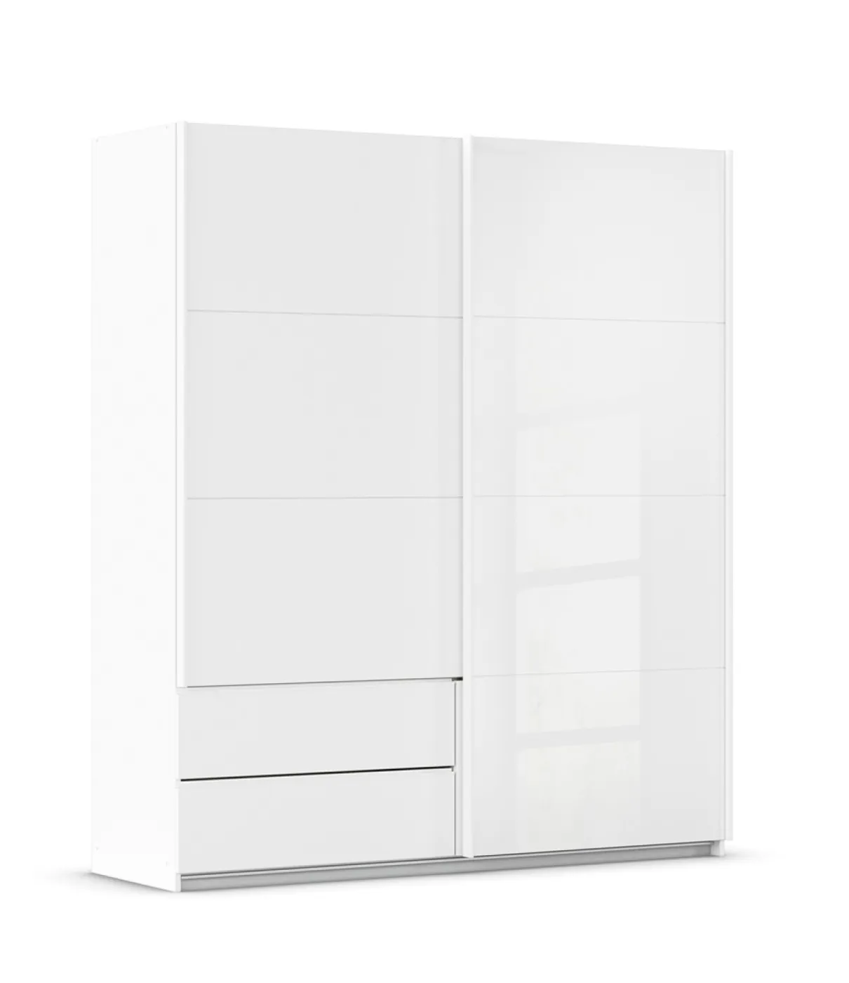 Schwebetürenschrank Elara mit Glas | alpinweiß / weiß | 181 x 210 x 62 cm