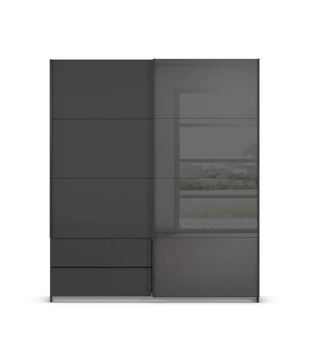 Schwebetürenschrank Elara mit Glas | grau metallic / basalt grau | verschiedene Größe