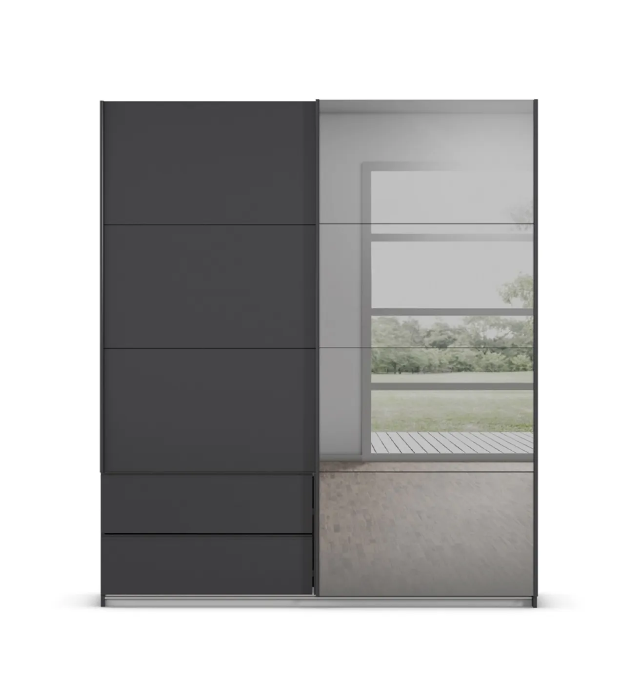 Schwebetürenschrank Elara mit Spiegel in grau | grau metallic | verschiedene Größe