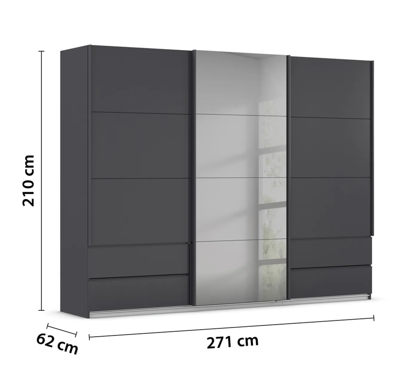 Schwebetürenschrank Elara mit Spiegel in grau | grau metallic | verschiedene Größe
