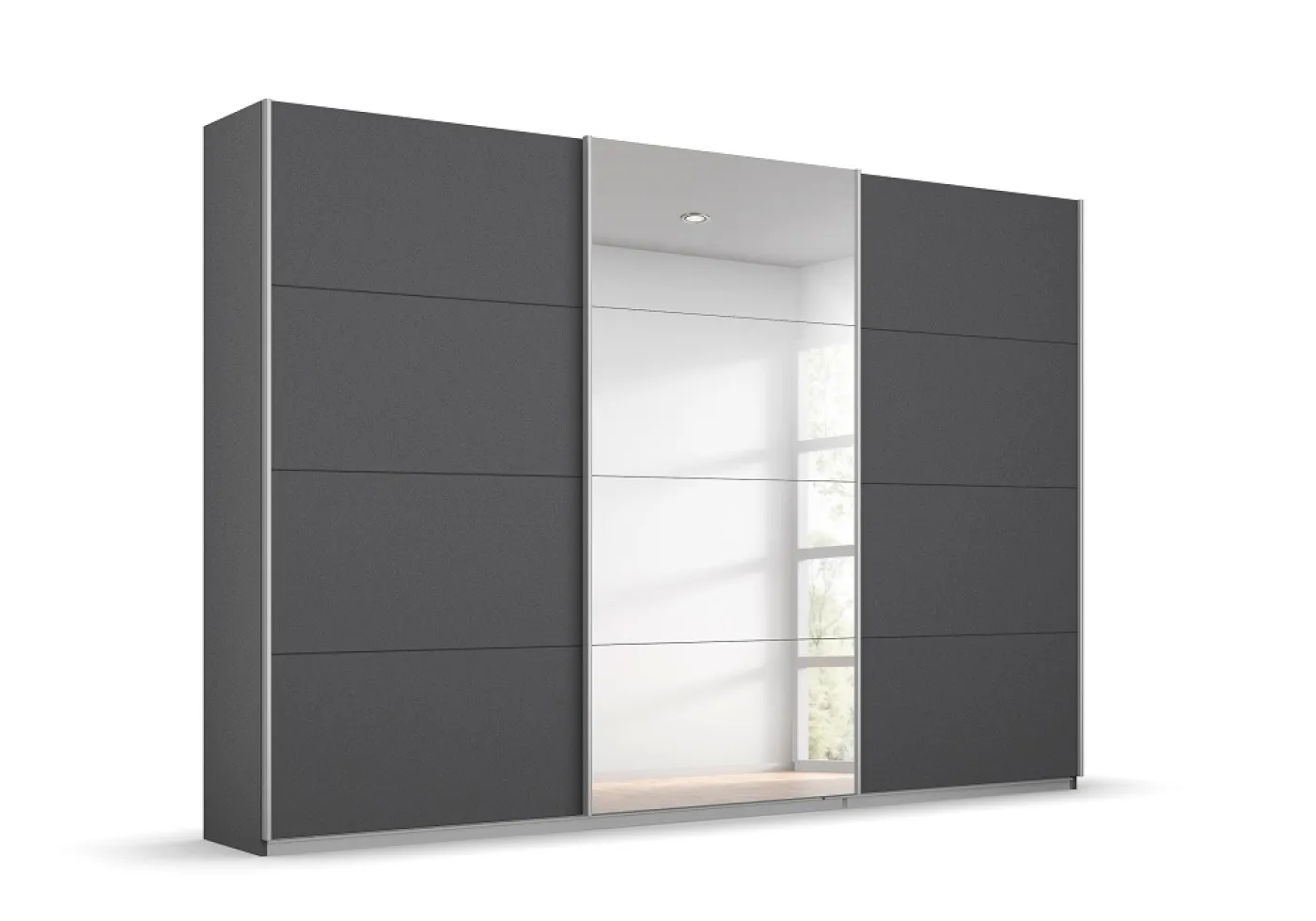 Schwebetürenschrank Kulmbach | 3-türig | mit Spiegel & Zubehör | grau metallic | 271x229