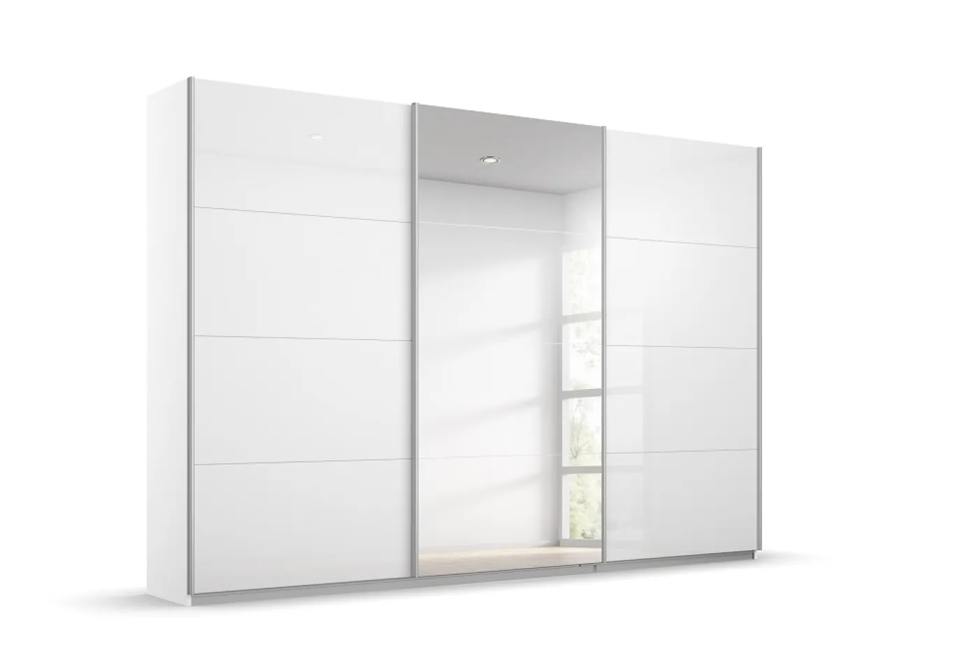 Schwebetürenschrank Kulmbach | 3-türig | mit Spiegel & Zubehör | weiß Hochglanz / alpinweiß | 203x210