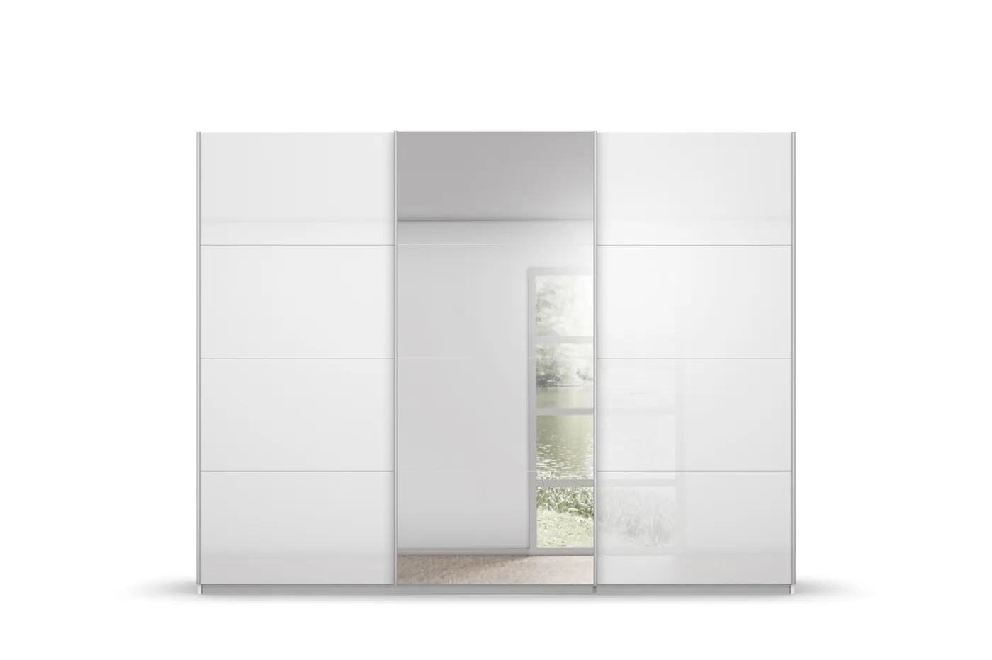 Schwebetürenschrank Kulmbach | 3-türig | mit Spiegel & Zubehör | weiß Hochglanz / alpinweiß | 271x210