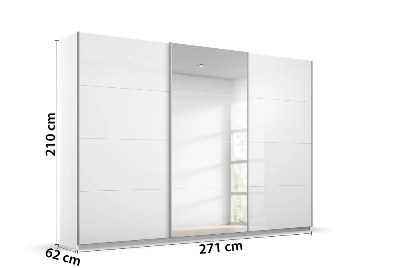 Schwebetürenschrank Kulmbach | 3-türig | mit Spiegel & Zubehör | weiß Hochglanz / alpinweiß | 271x210
