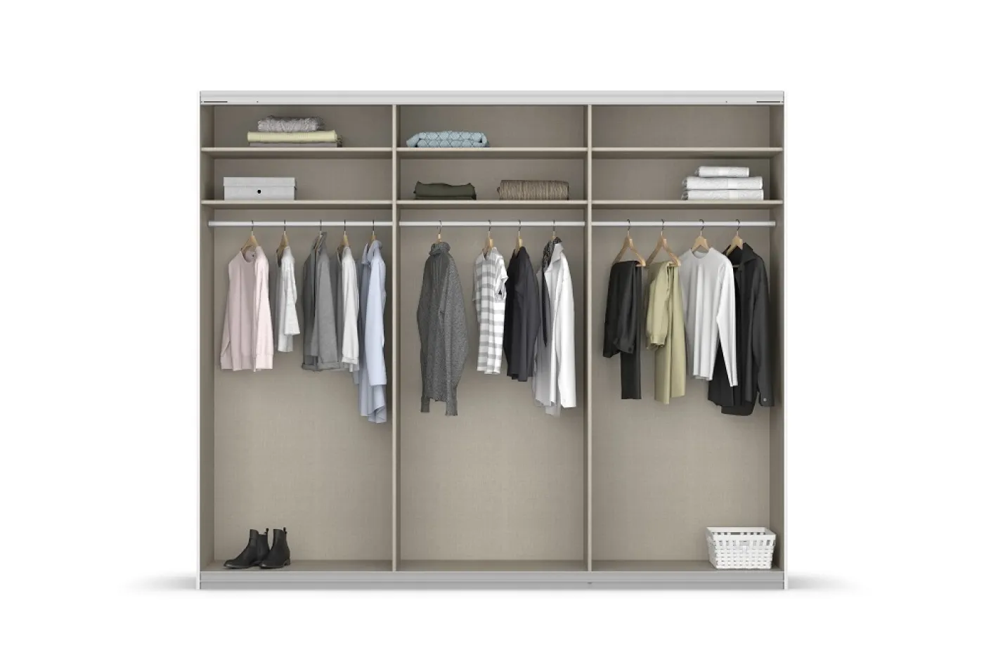 Schwebetürenschrank Kulmbach | 3-türig | mit Spiegel & Zubehör | weiß Hochglanz / alpinweiß | 271x229