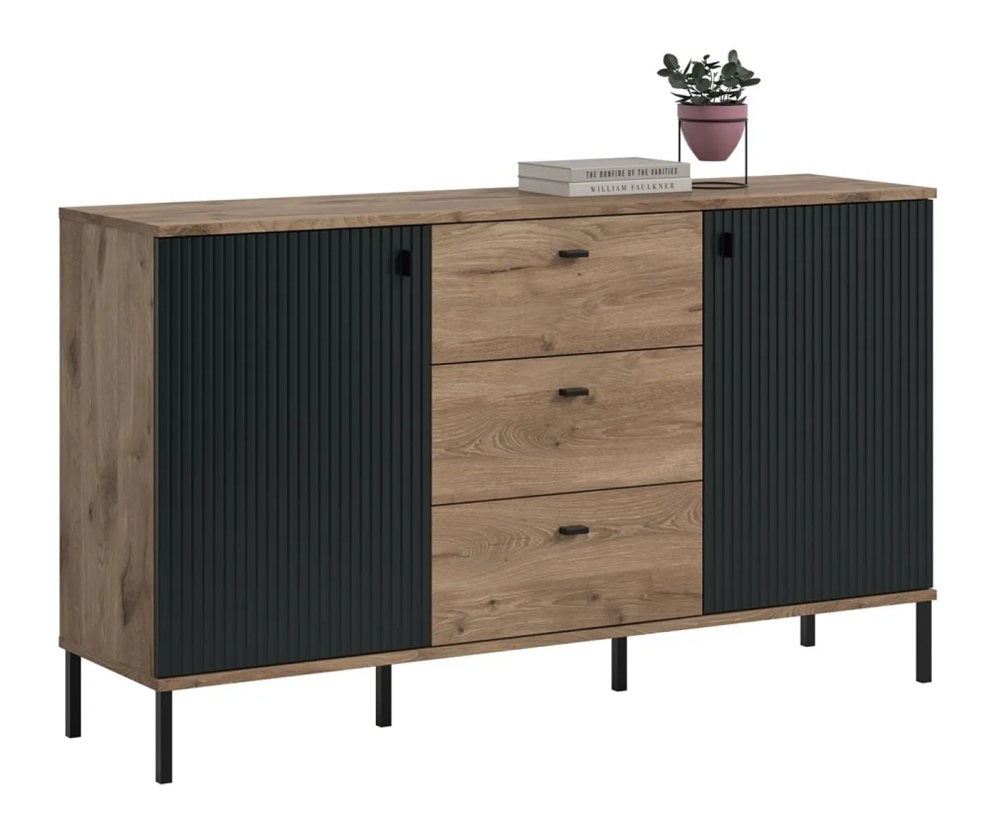 Sideboard Chess | mit 3 Schubkästen | Nox Oak / schwarz