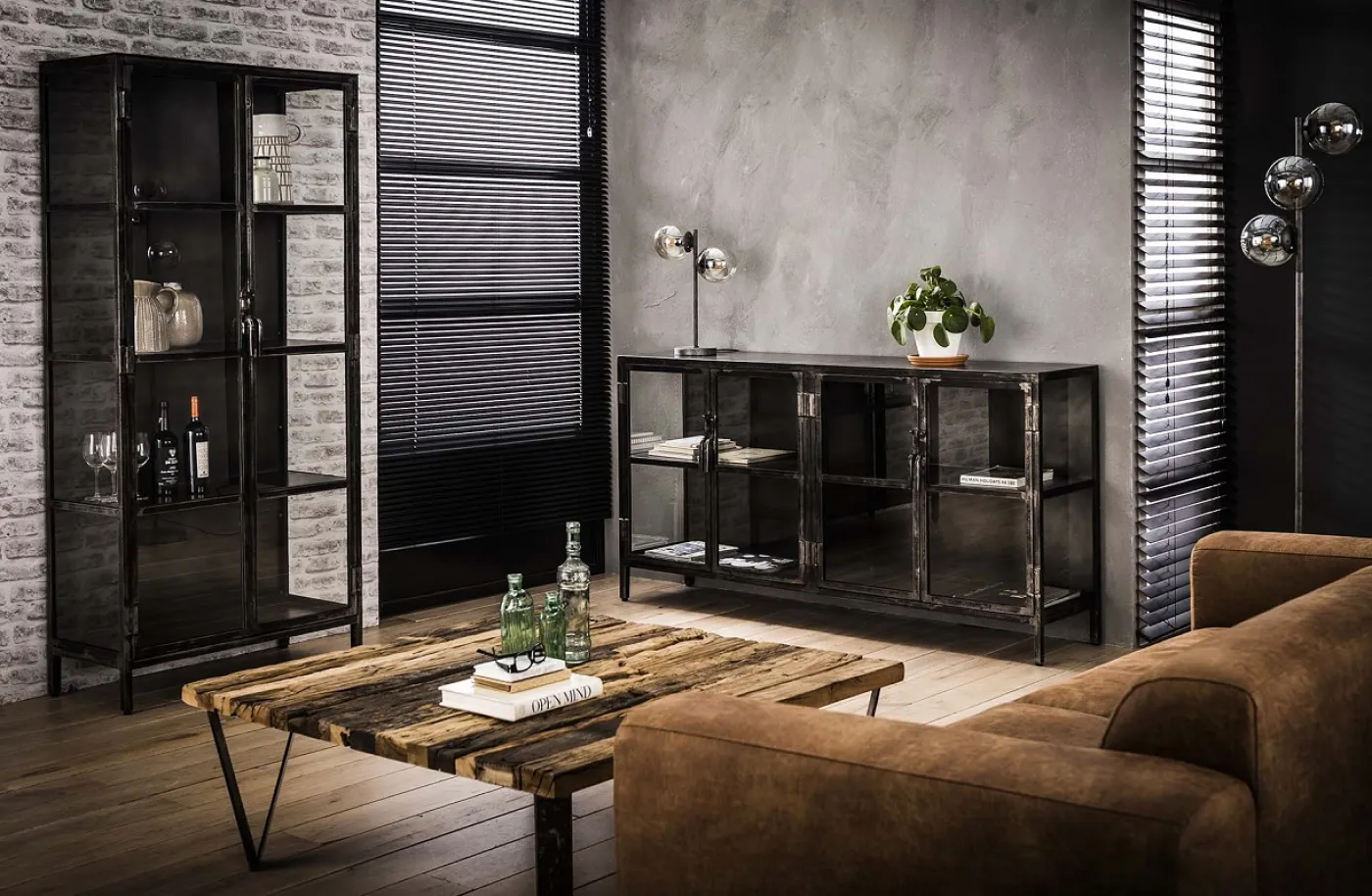 Sideboard Edfu | Glas & Metall | Vintage anthrazit