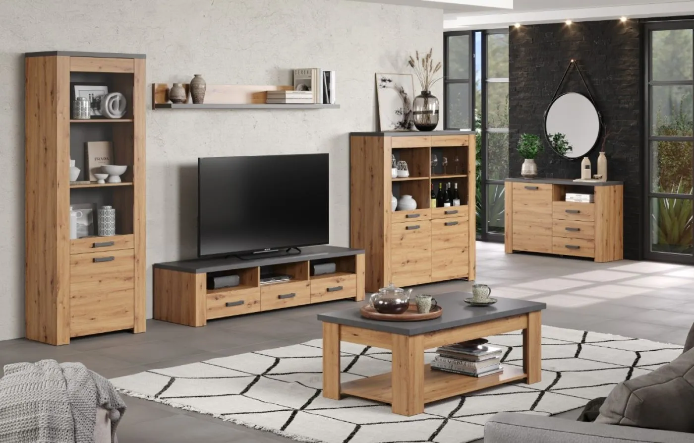 Sideboard Follow mit Schubkästen | Artisan Eiche / Matera grau ohne Beleuchtung