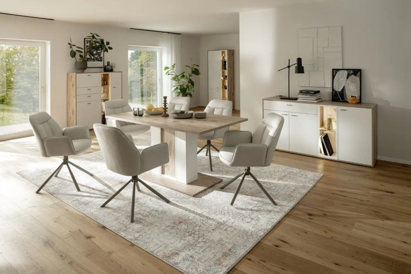Sideboard Santerno | Soft white / Viking Oak | LED Beleuchtung