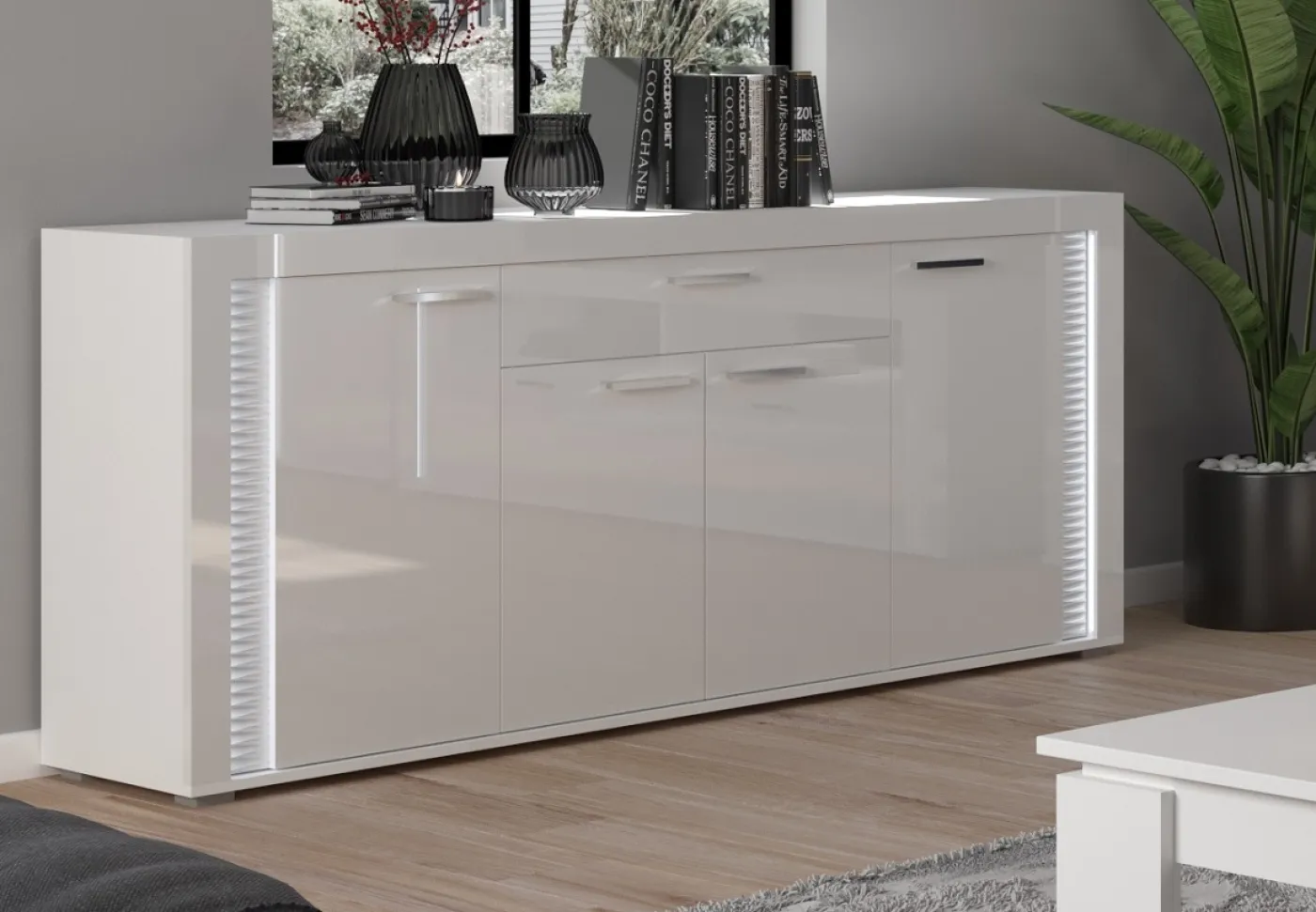 Sideboard Skylight | weiß Hochglanz | inkl. Frontbeleuchtung