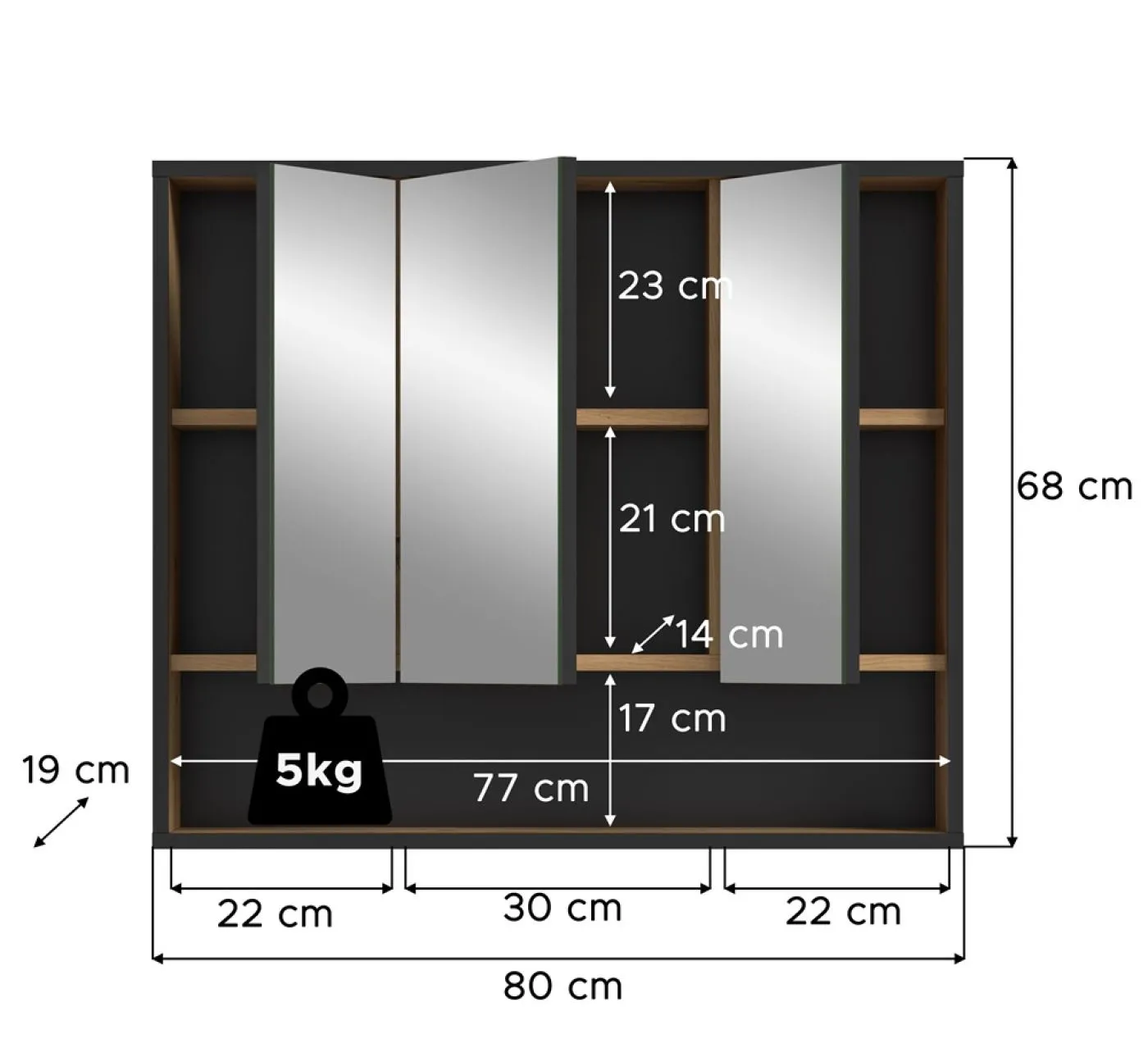 Spiegelschrank Bagno | mit offenem Fach | Artisan Oak ohne