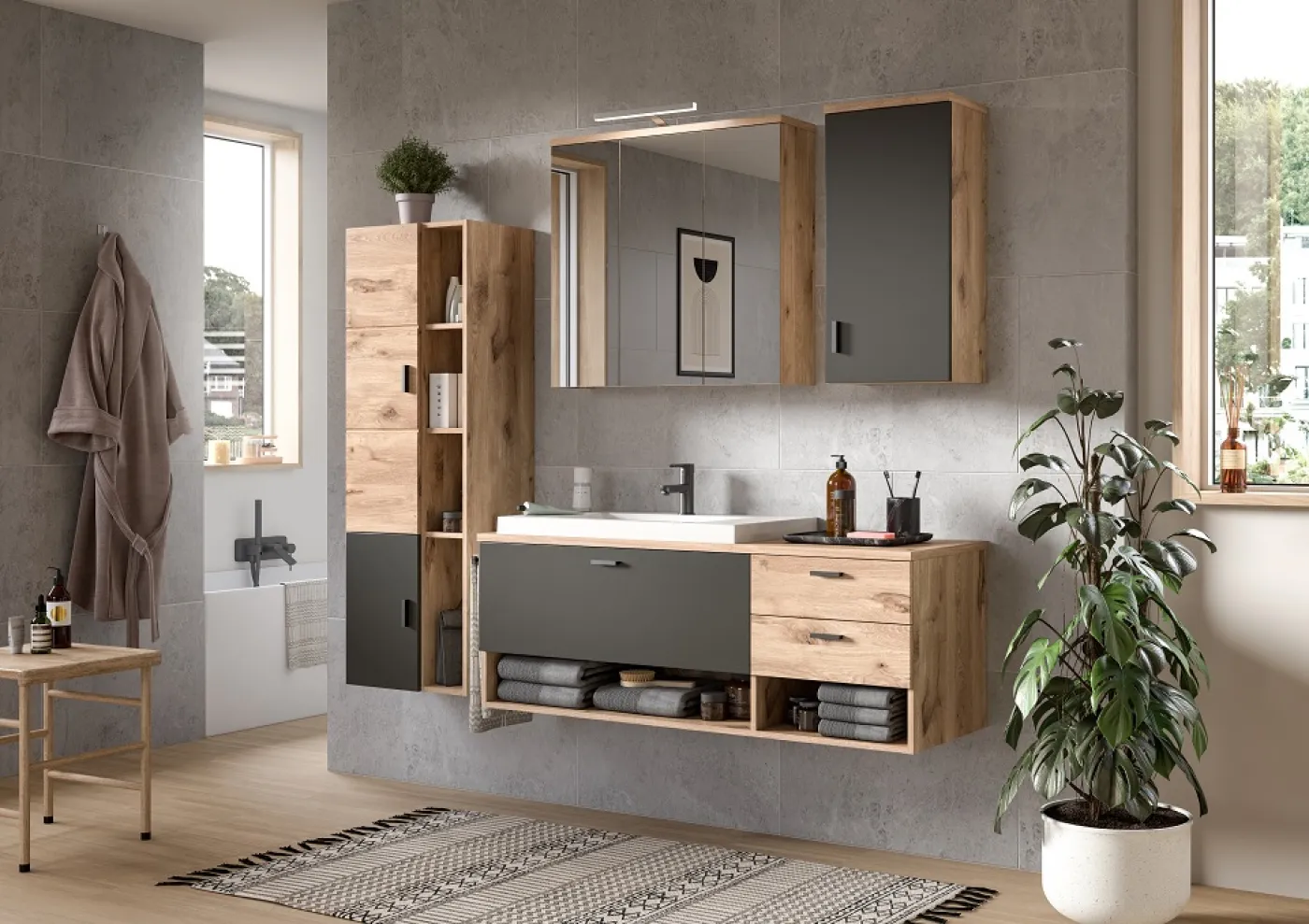 Spiegelschrank Grado | Nox Oak | LED Beleuchtung