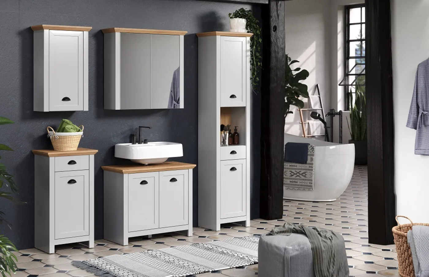 Spiegelschrank Landside | Landhausstil | Lichtgrau / Artisan Eiche