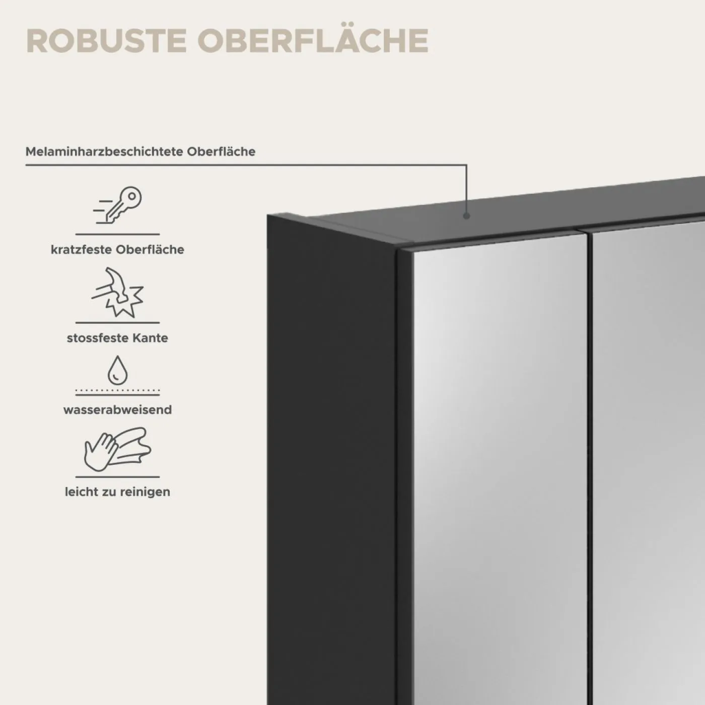 Spiegelschrank Linus | schwarz Hochglanz | LED Beleuchtung ohne Beleuchtung