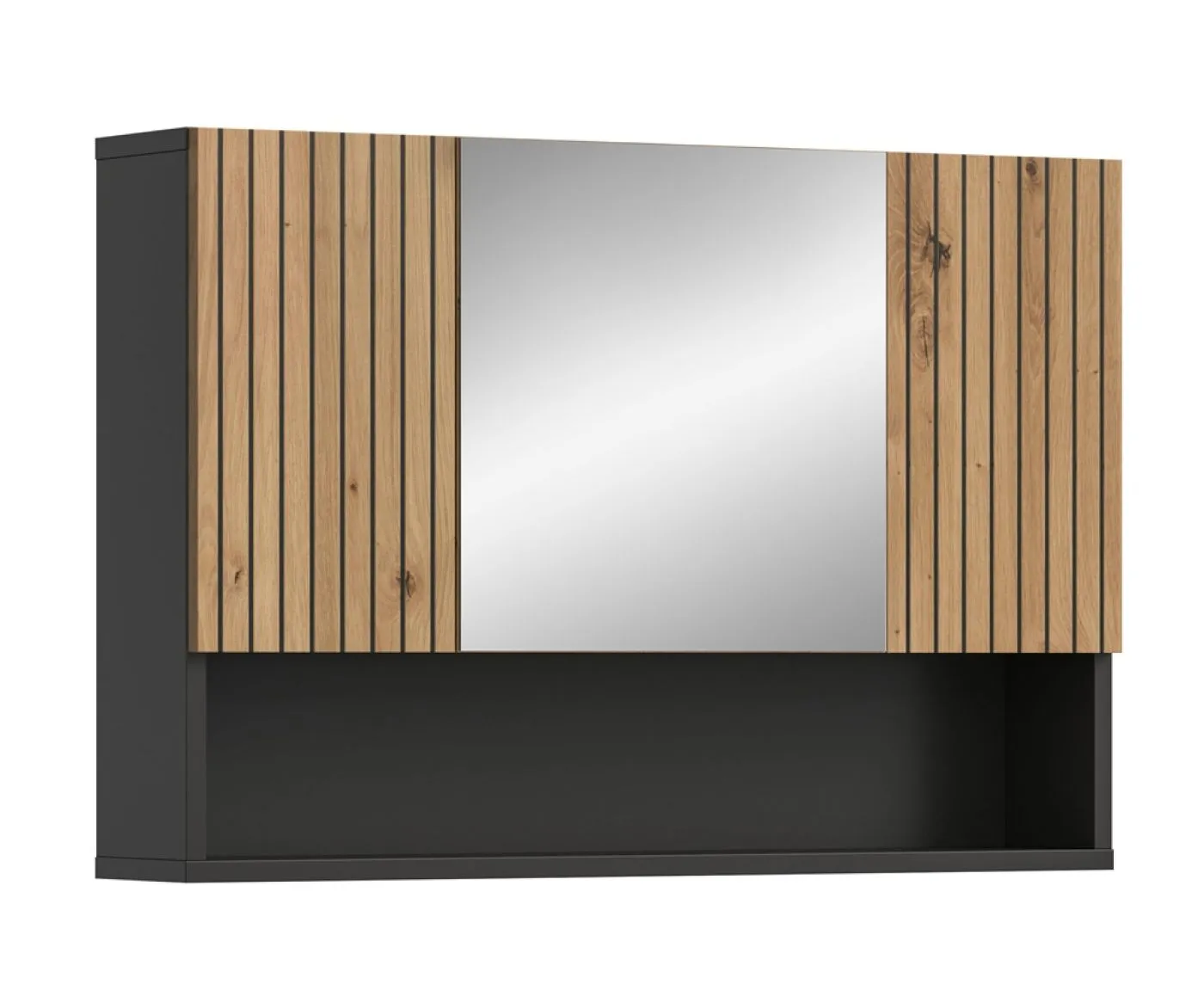 Spiegelschrank Mone | mit offenem Fach | Basalt grau / Artisan Oak