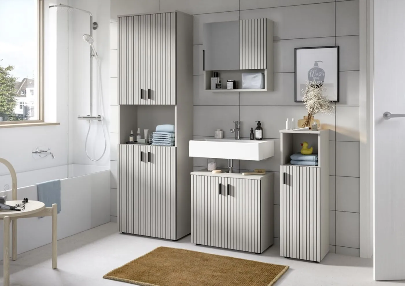 Spiegelschrank Mone | mit offenem Fach | Kaschmir
