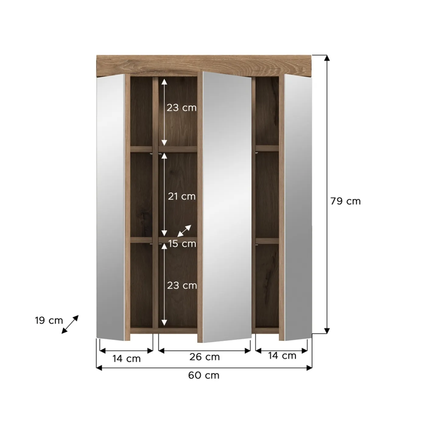 Spiegelschrank Wave | Nox Oak | optional Beleuchtung