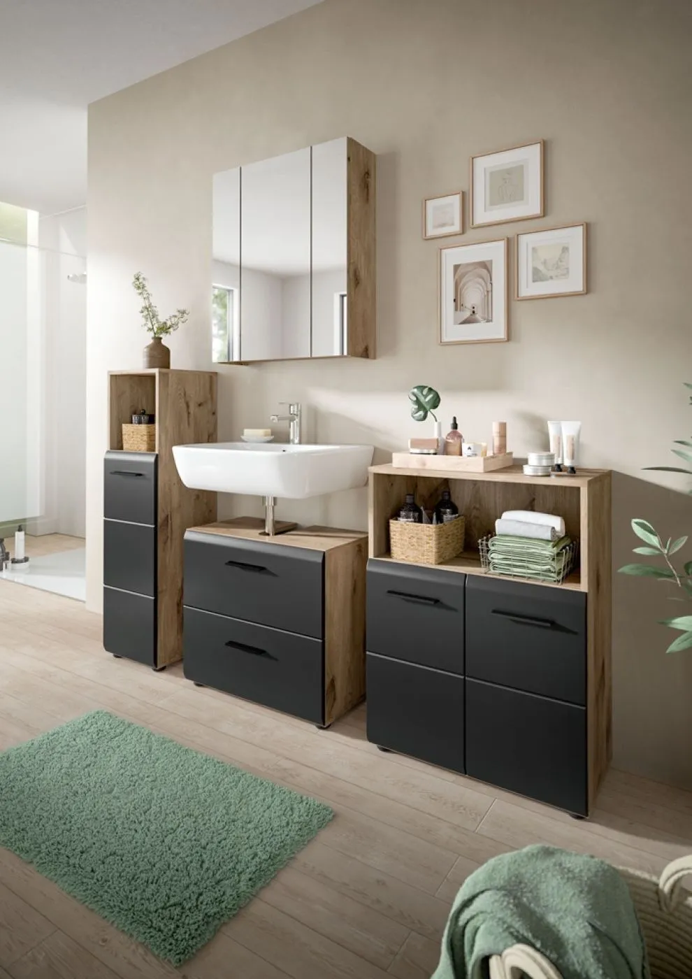 Standschrank hoch Ice | Nox Oak / schwarz matt