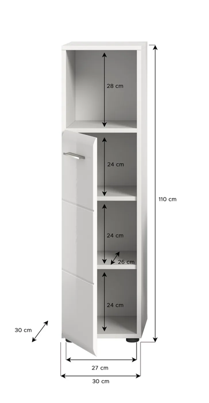 Standschrank hoch Ice | weiß / weiß Hochglanz