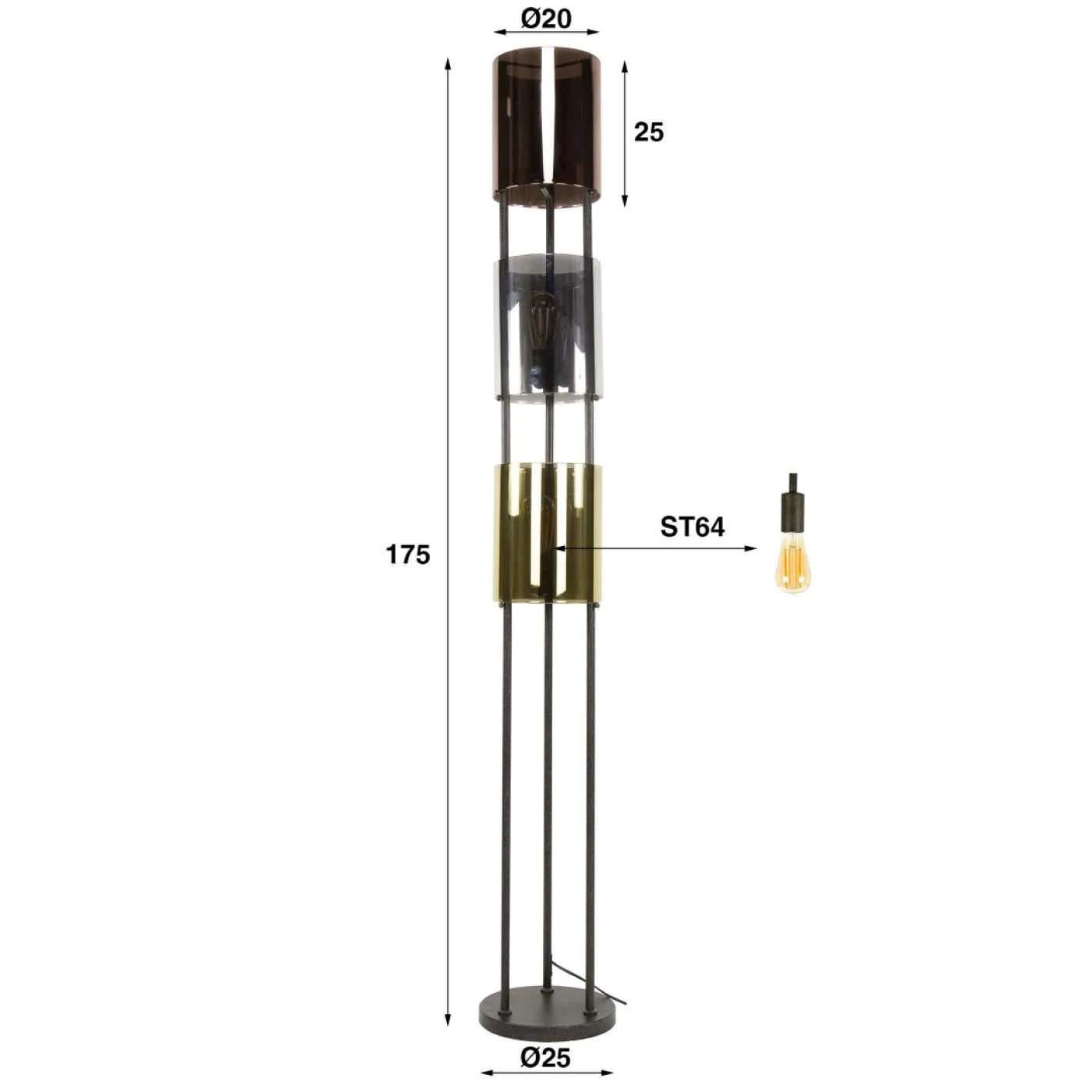 Stehlampe Enui | 3 Leuchten | Metall | Artic schwarz | 175 cm