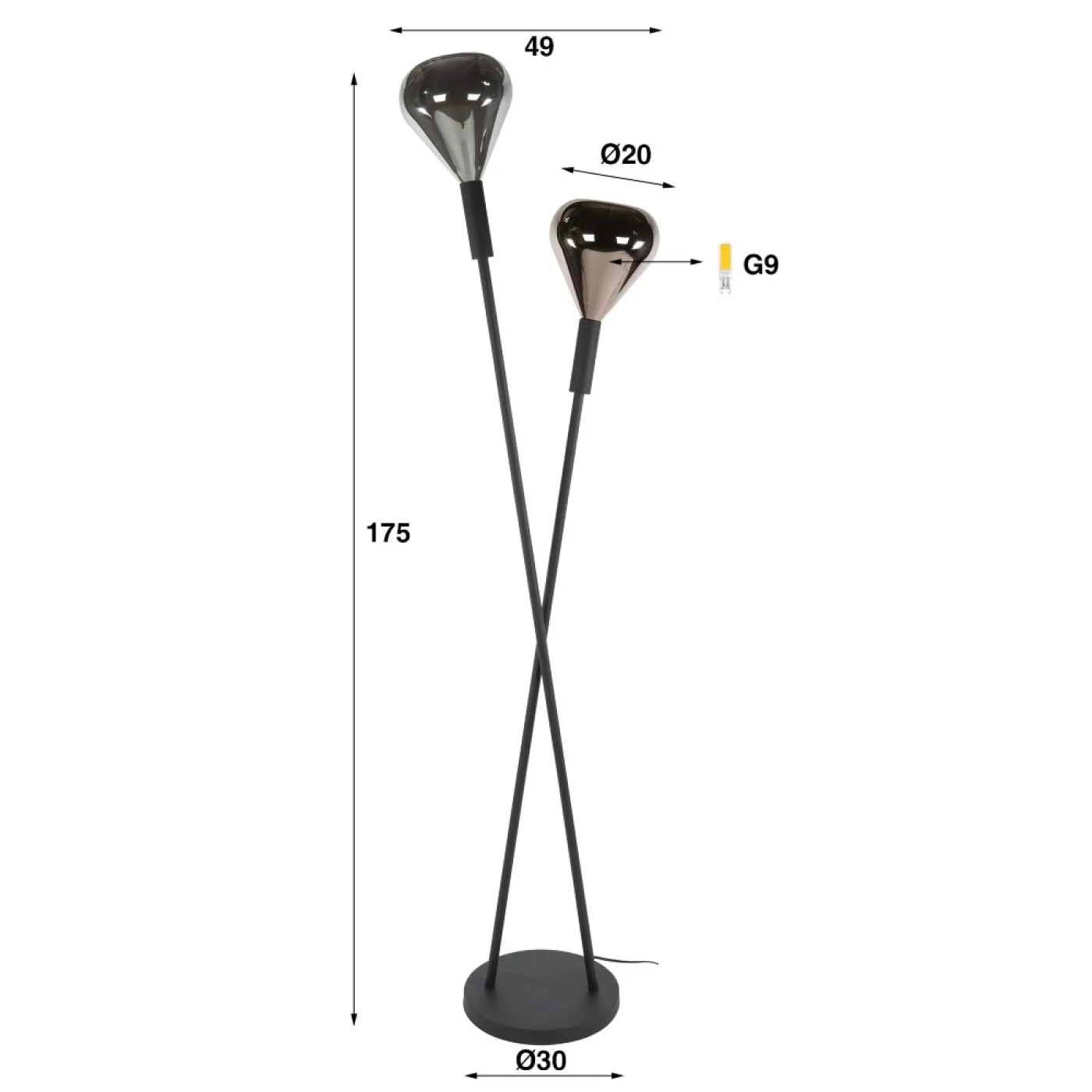 Stehlampe Hani | 2 Leuchten | Glas | Chrom / Kupfer