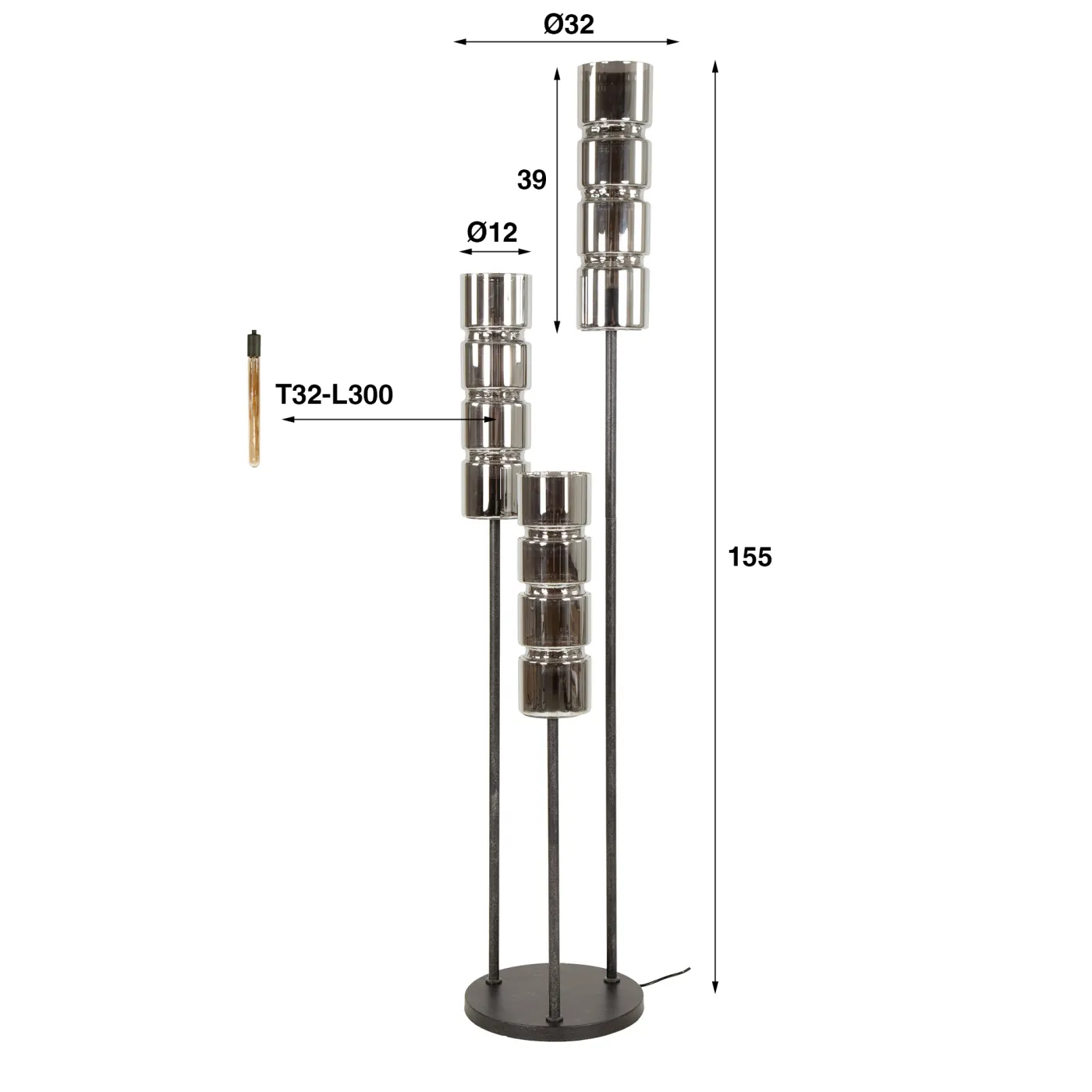 Stehleuchte Charle 3 Lampen | Metall | Artic schwarz