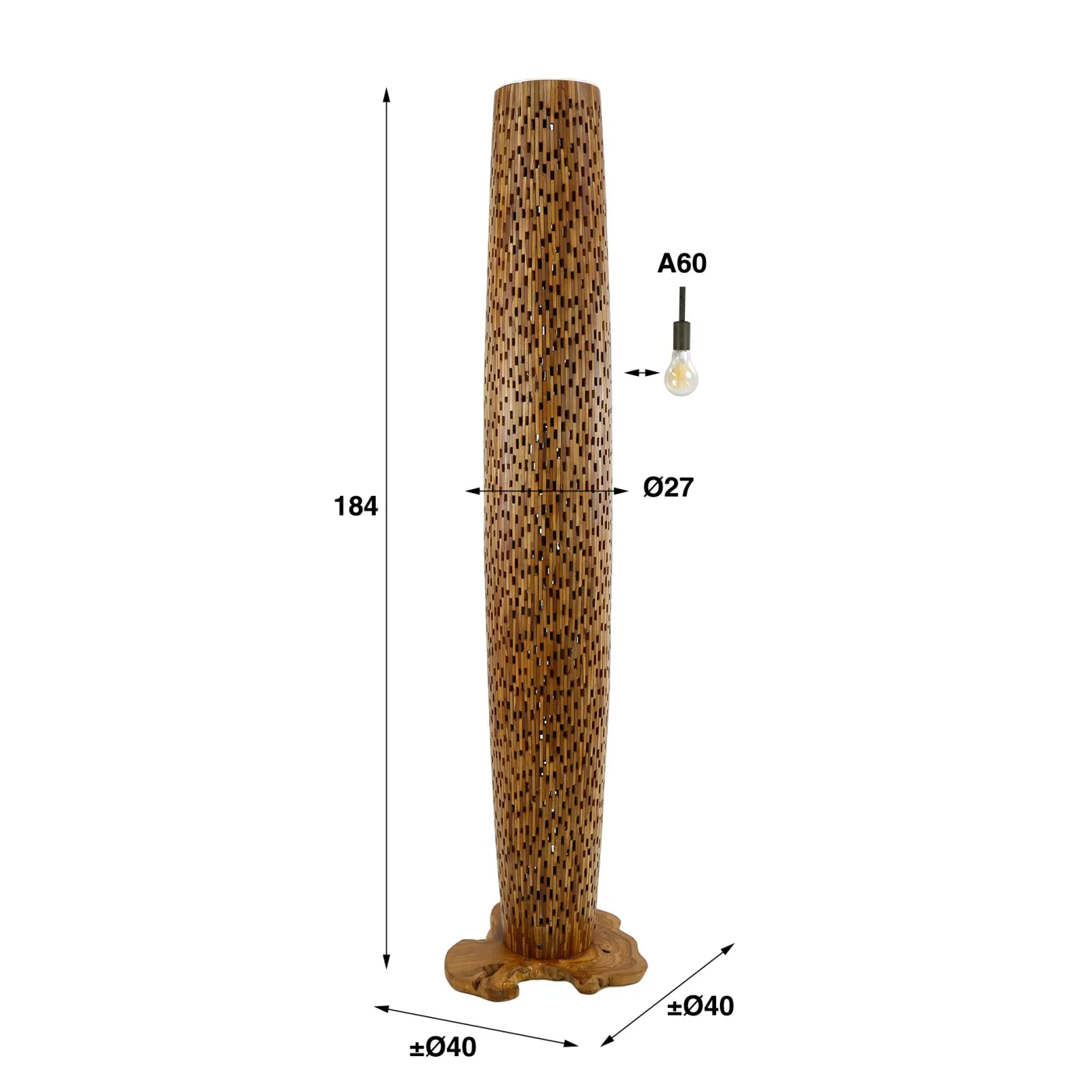 Stehleuchte Peoria | Holzgestell | natur | 40x184