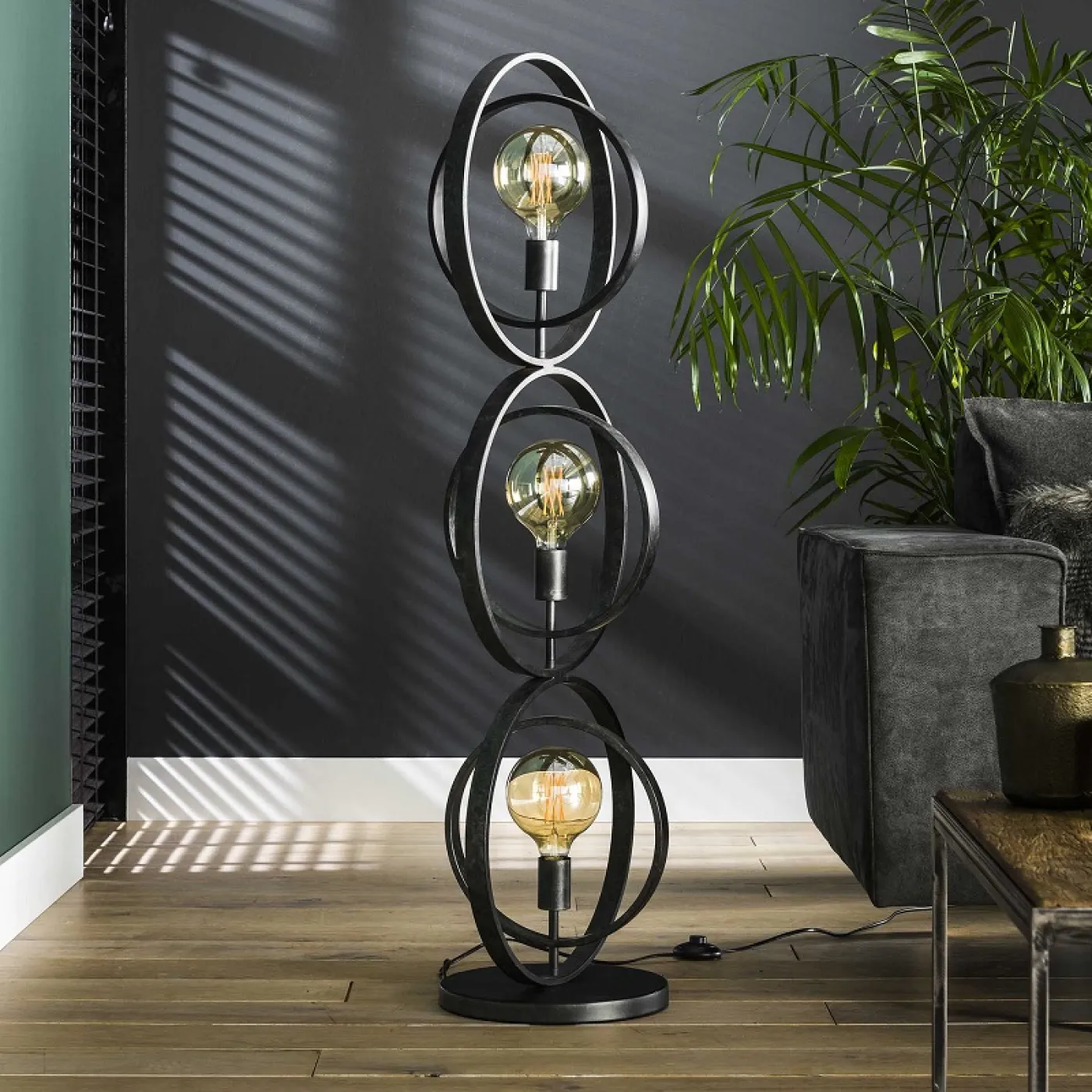 Stehleuchte Vejin 3 Lampen | Metallringe | Charcoal grau